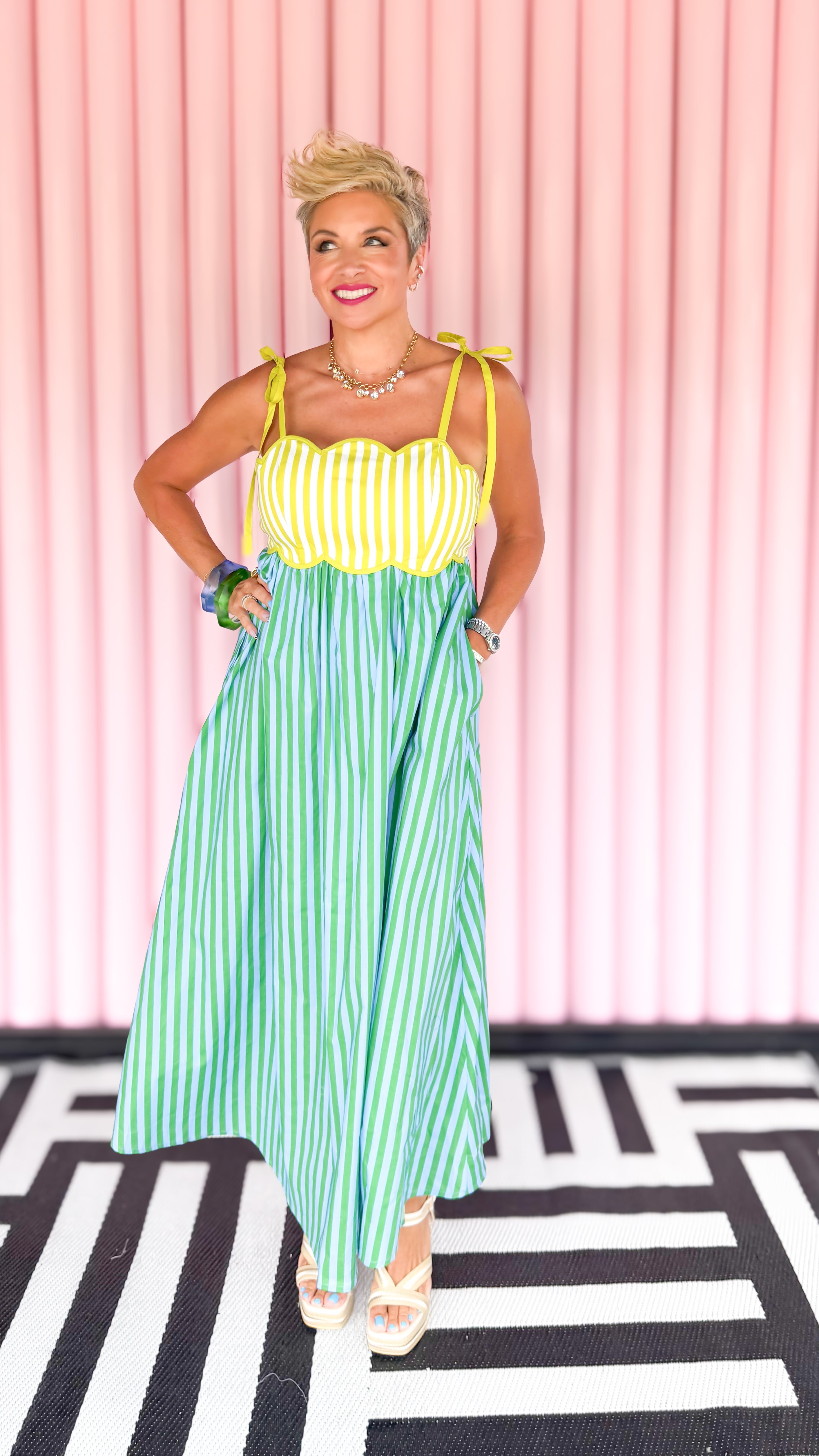 Striped Spaghetti Strap Sundress/Kiwi