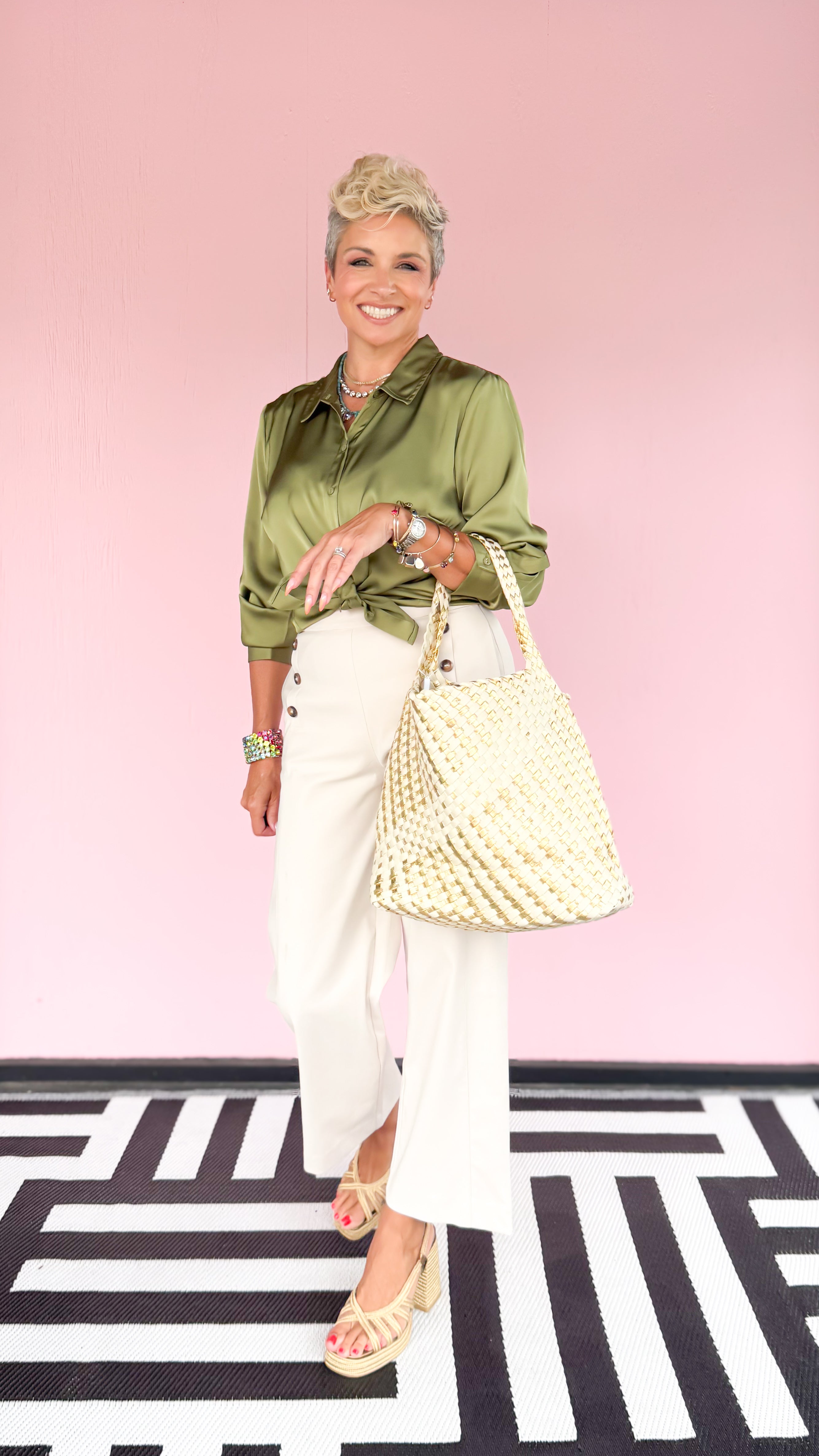 Greta Satin Top/Green