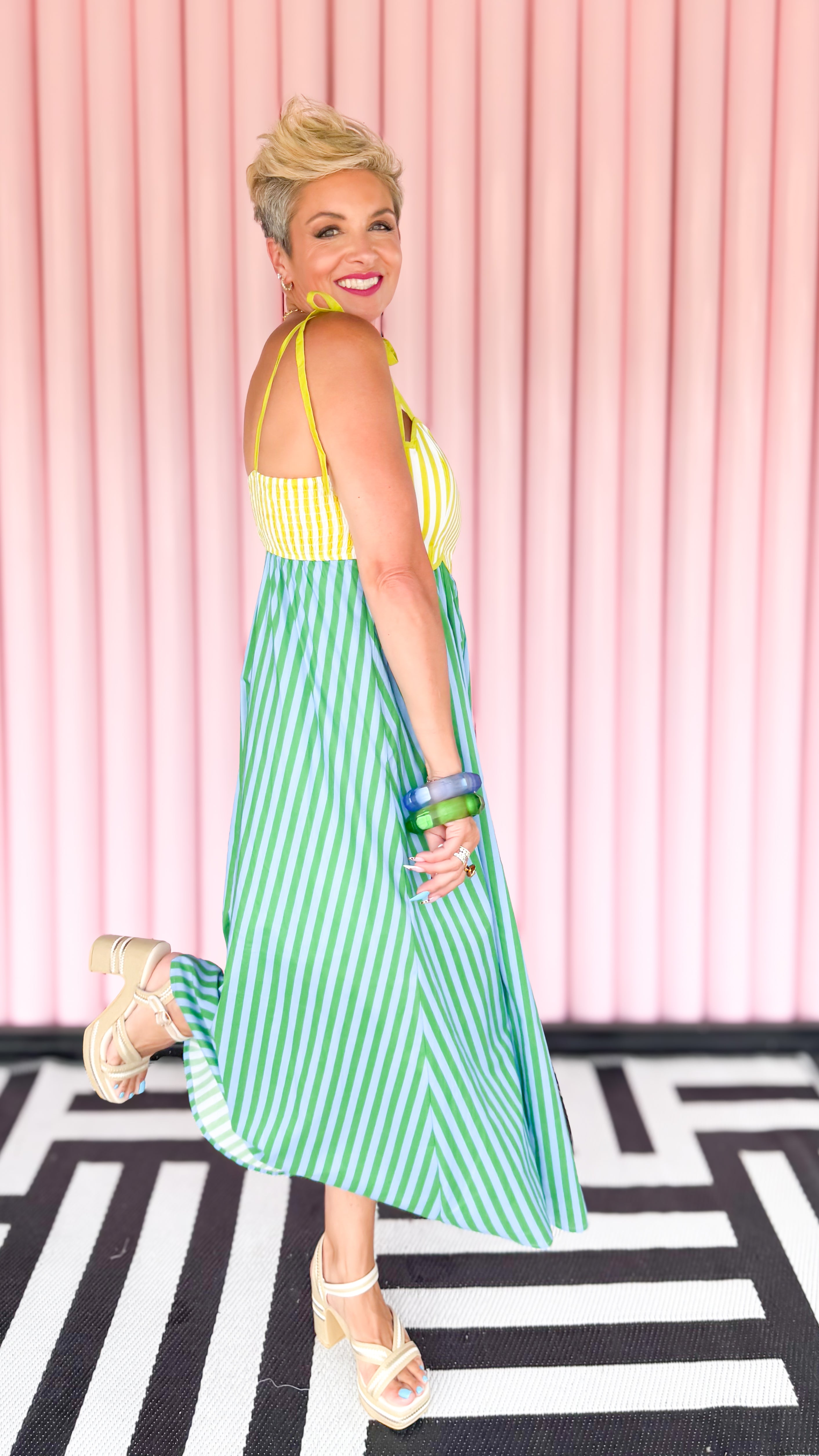 Striped Spaghetti Strap Sundress/Kiwi