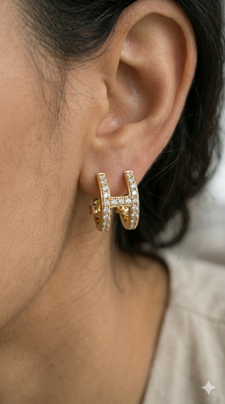 Letter H Gold Diamond Hoops