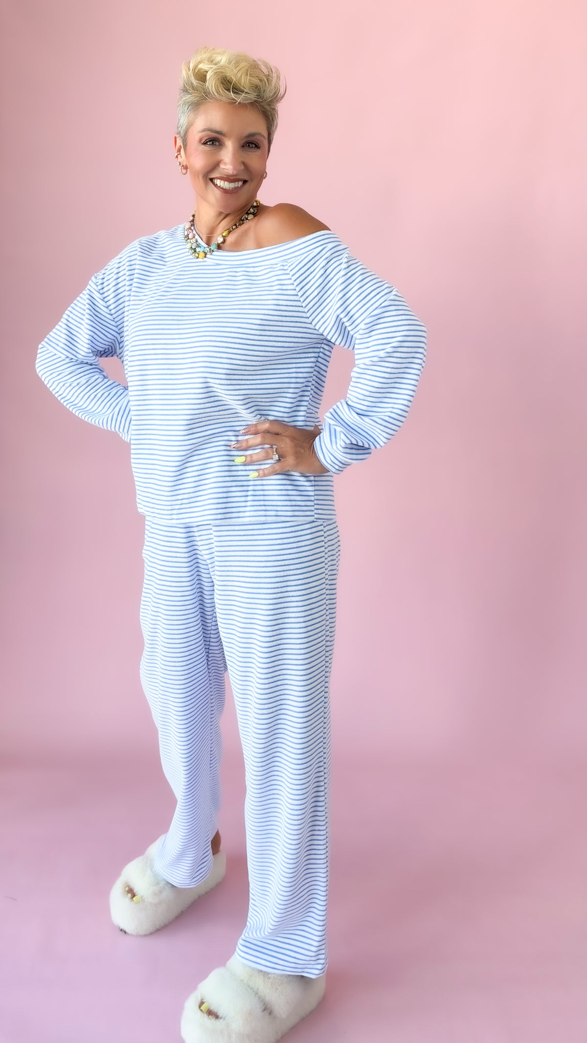 Off White/Sky Striped Two-Piece Set