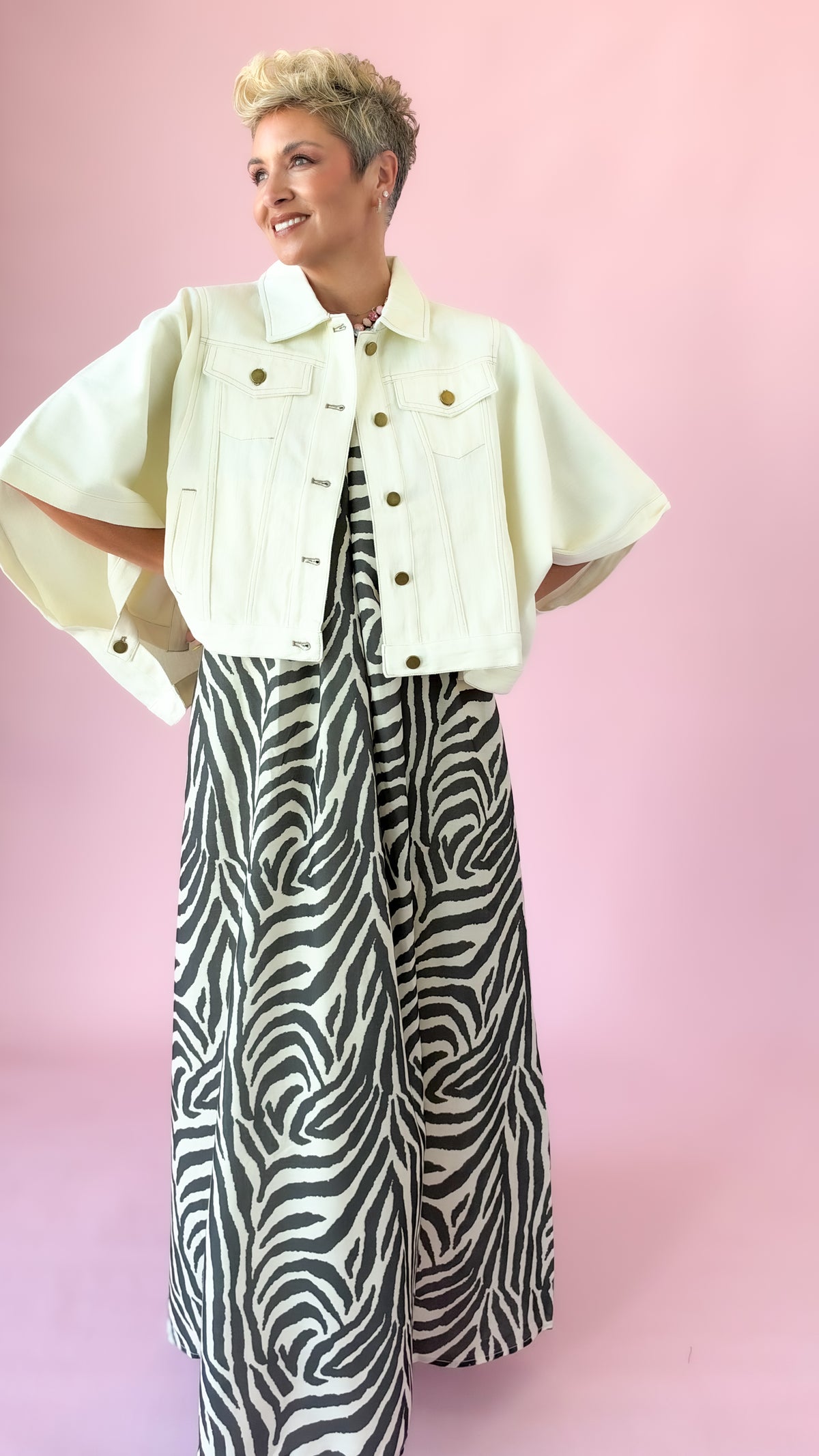 Denim Cape Jacket/Ecru