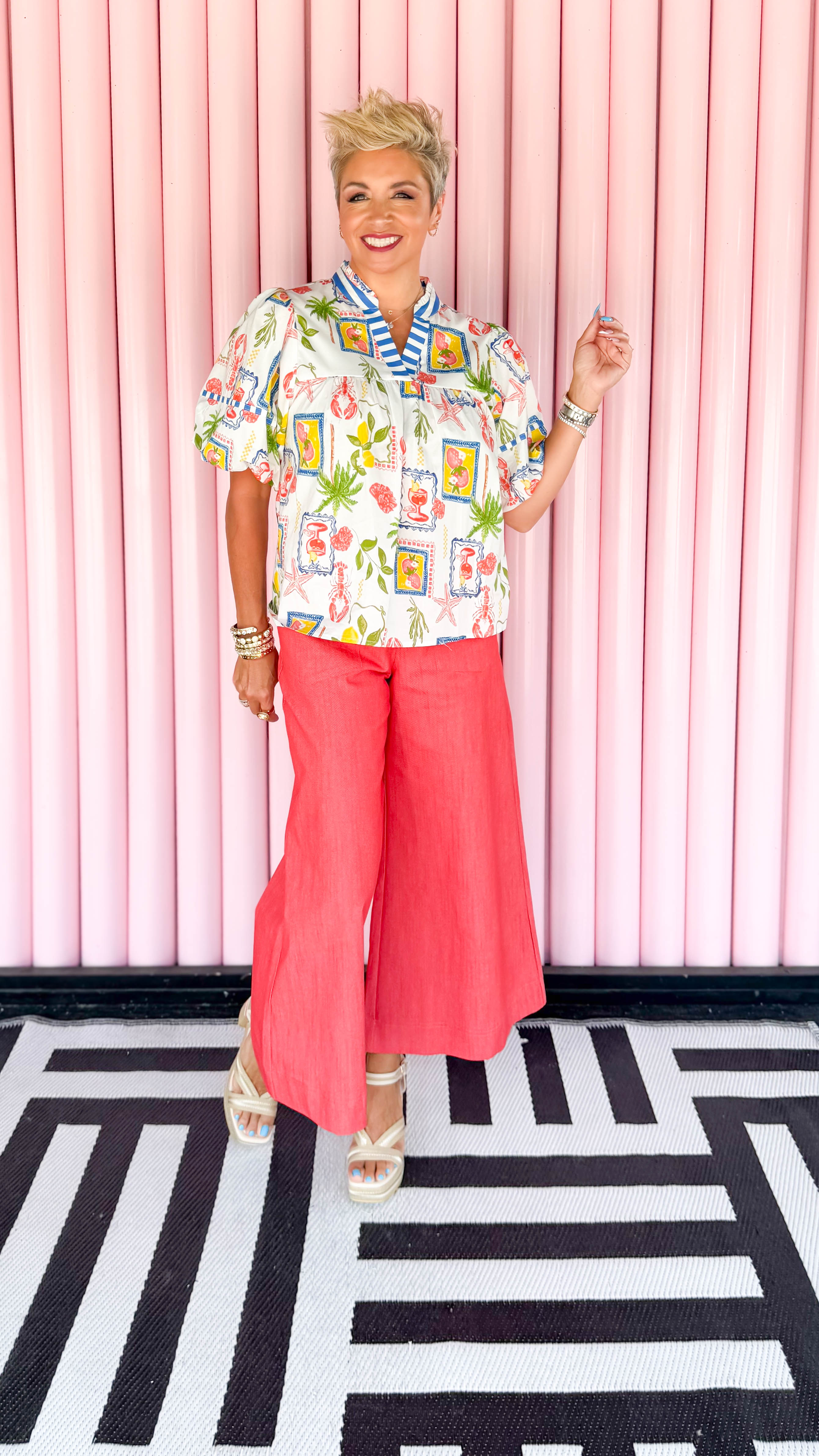 Vacation Print Flutter Sleeve Top
