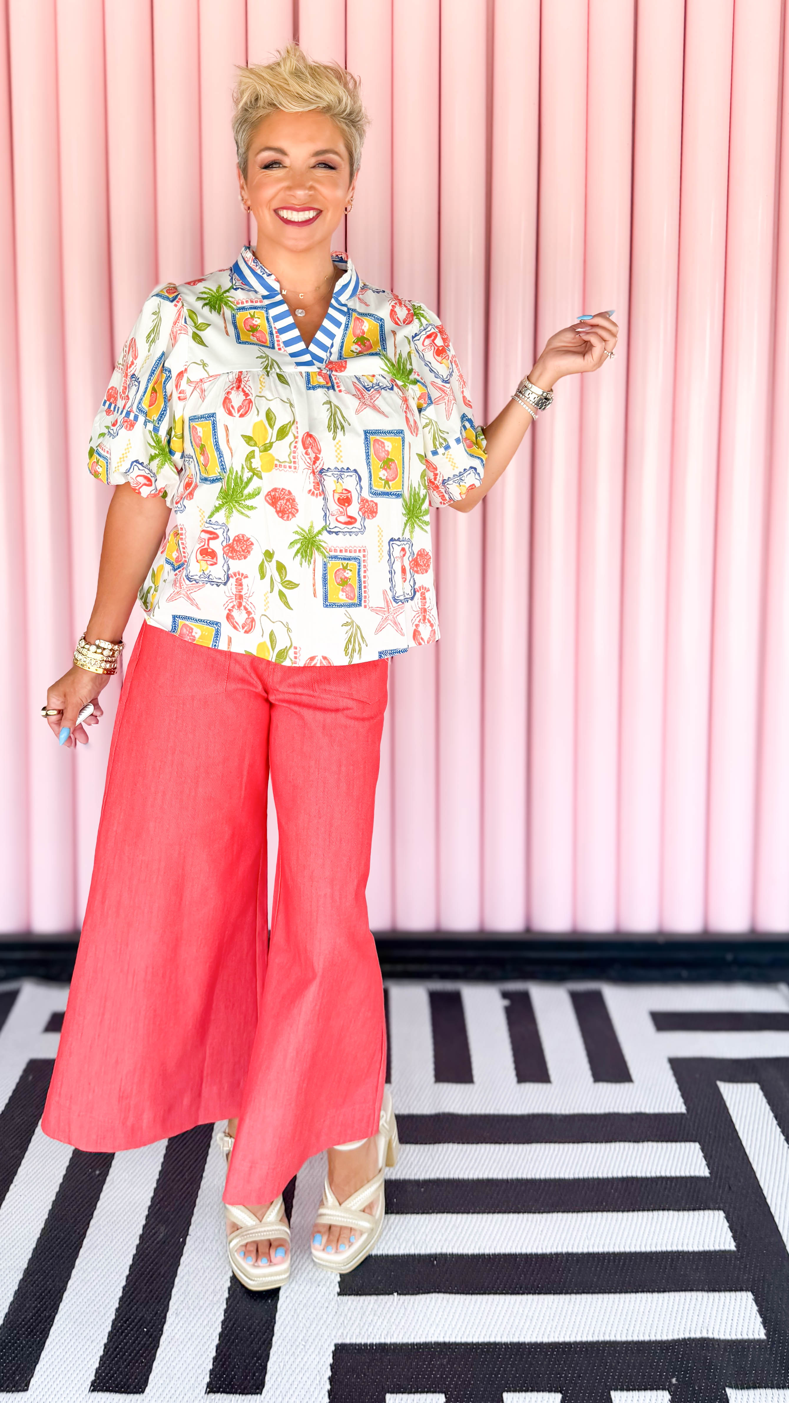 Vacation Print Flutter Sleeve Top