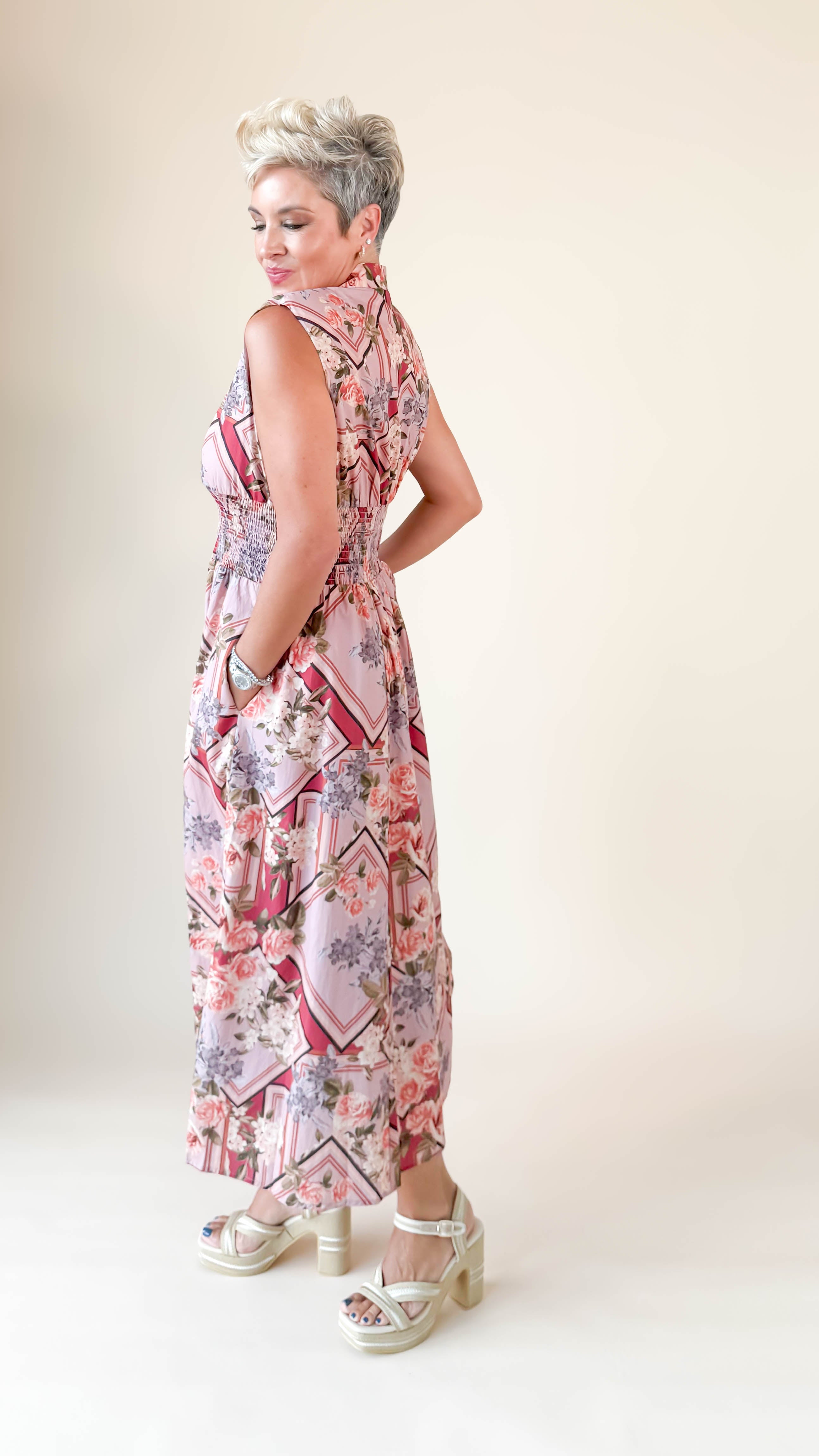 Julianna Floral Midi Dress/Mauve