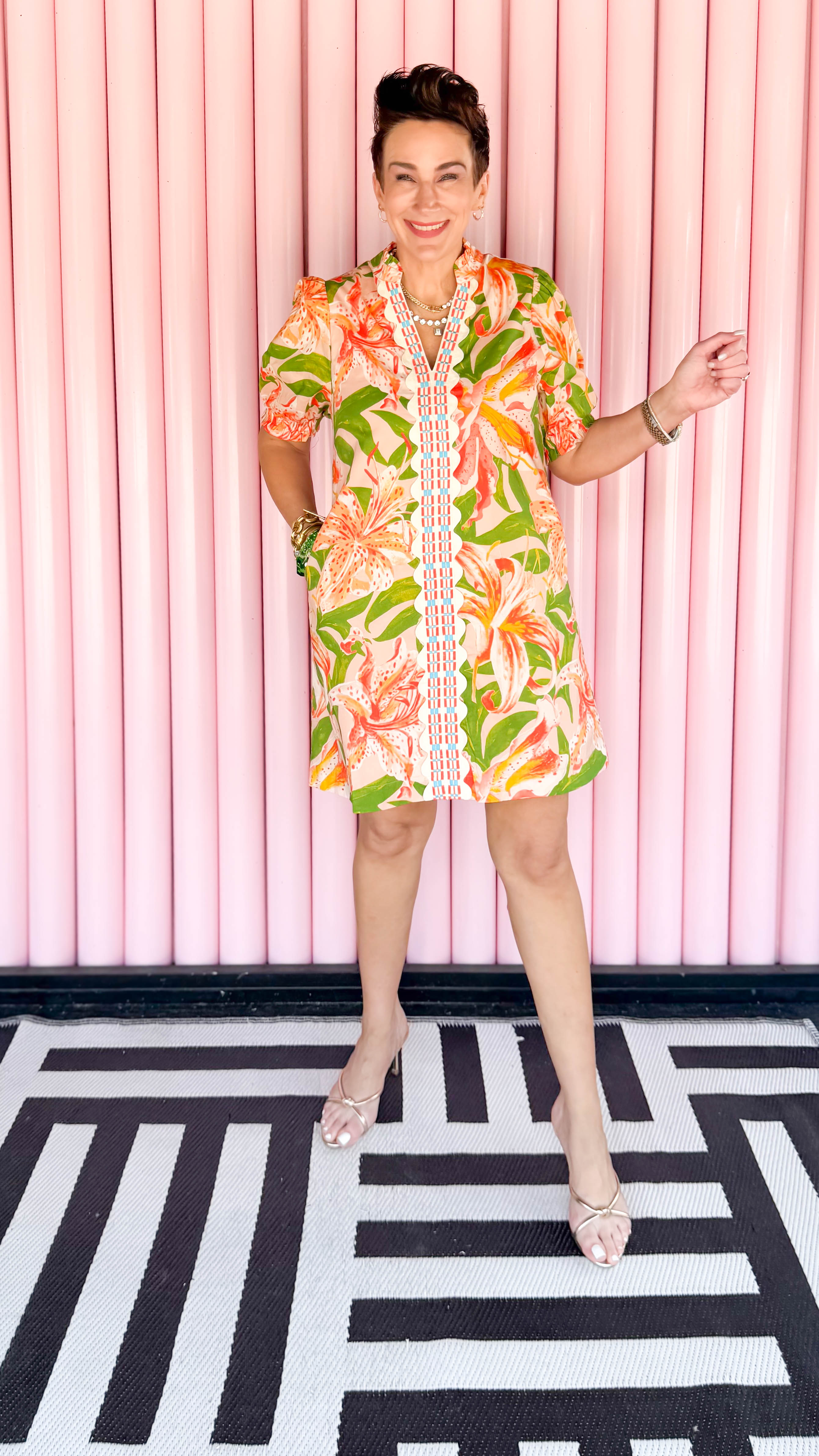 Tropical Print Short Dress/Orange