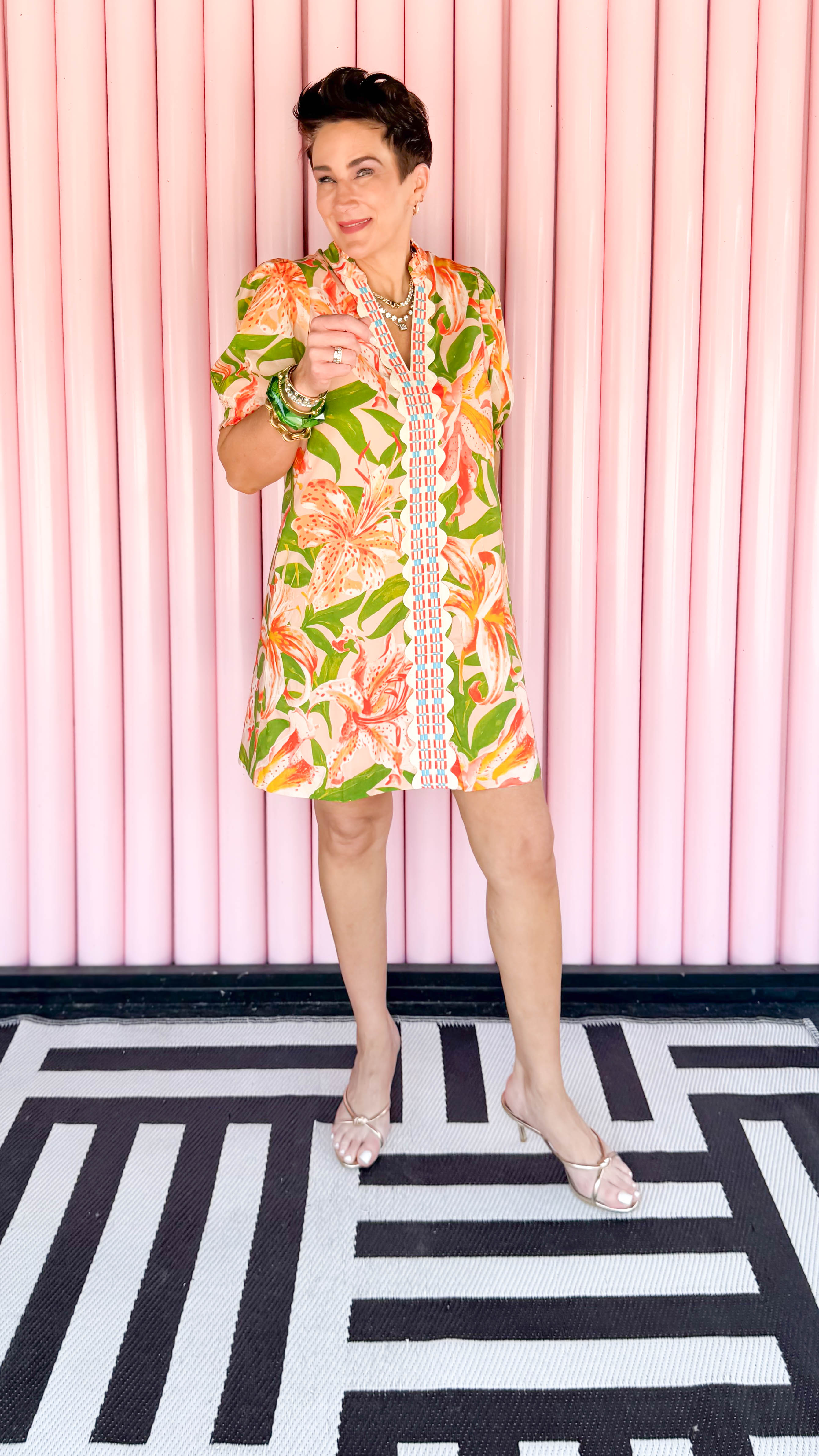Tropical Print Short Dress/Orange