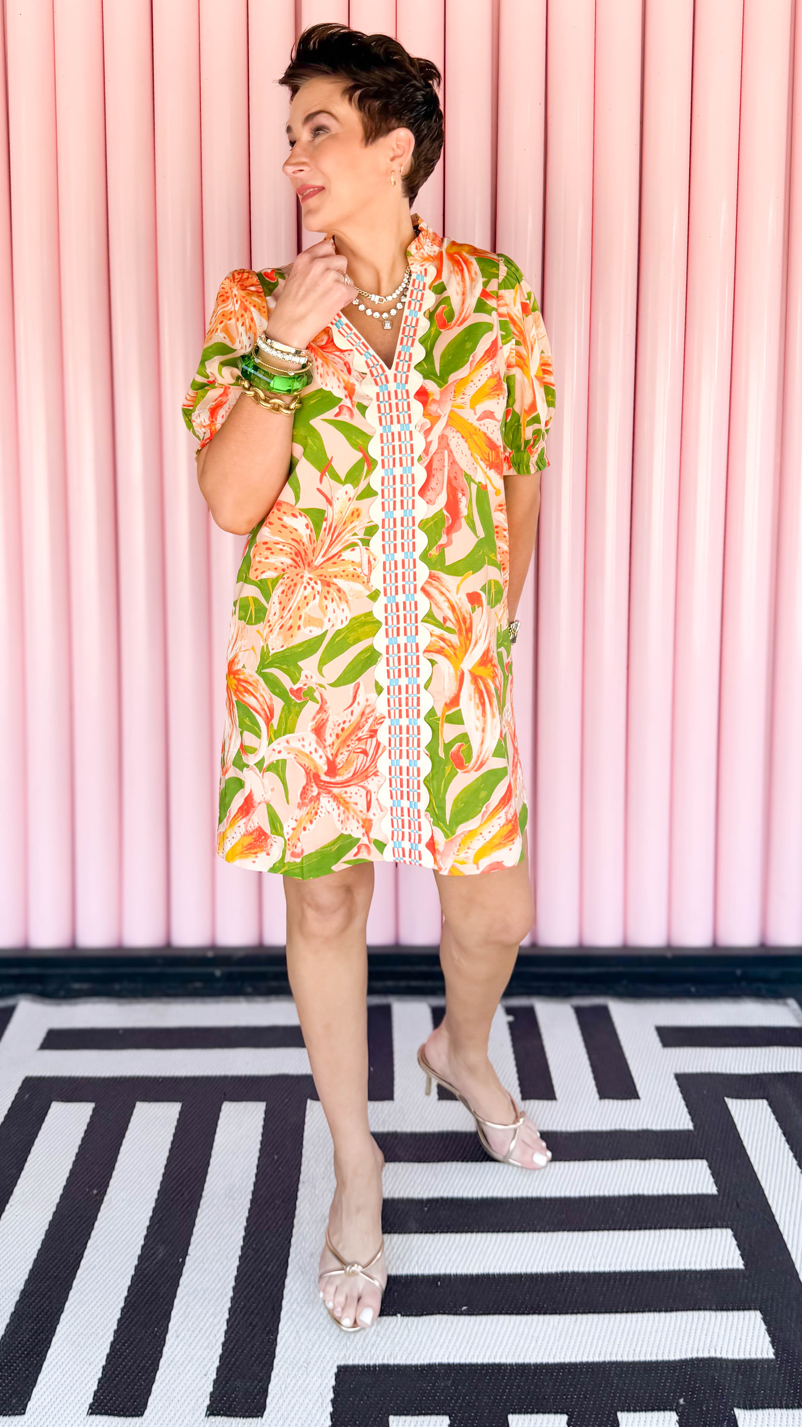 Tropical Print Short Dress/Orange