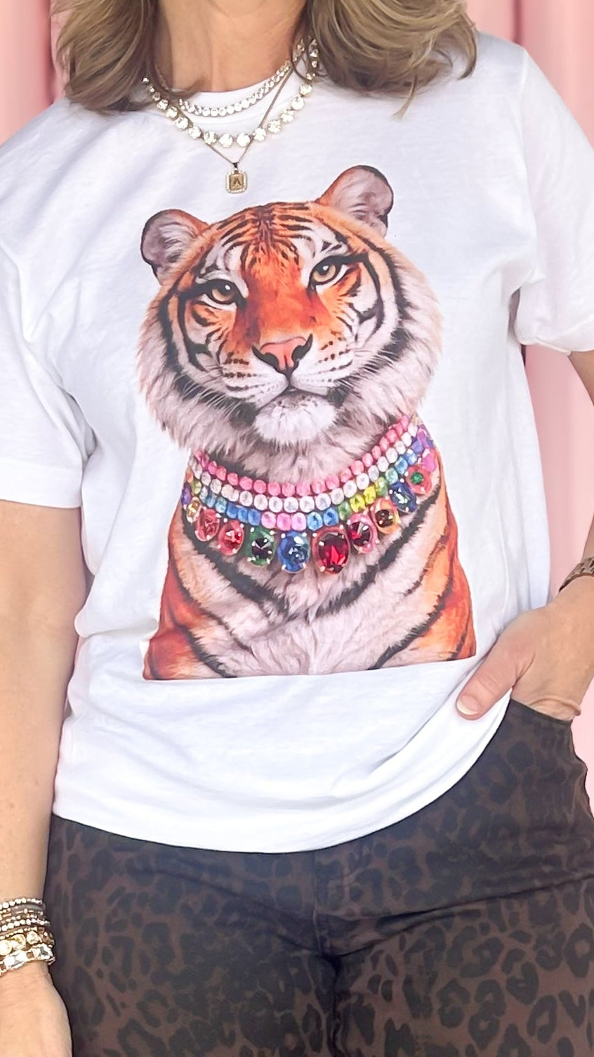 Jeweled Tiger Tee/White