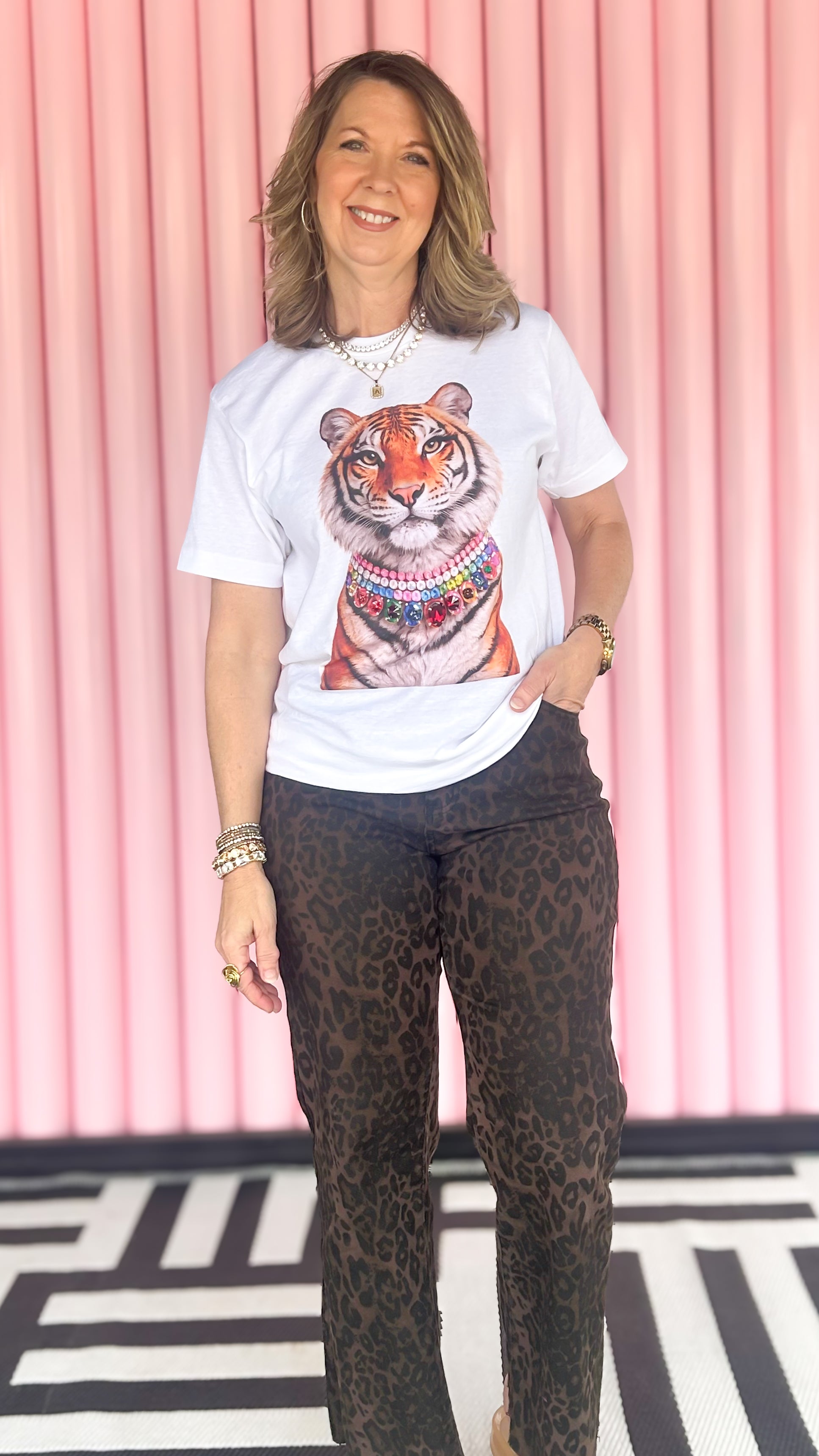 Jeweled Tiger Tee/White