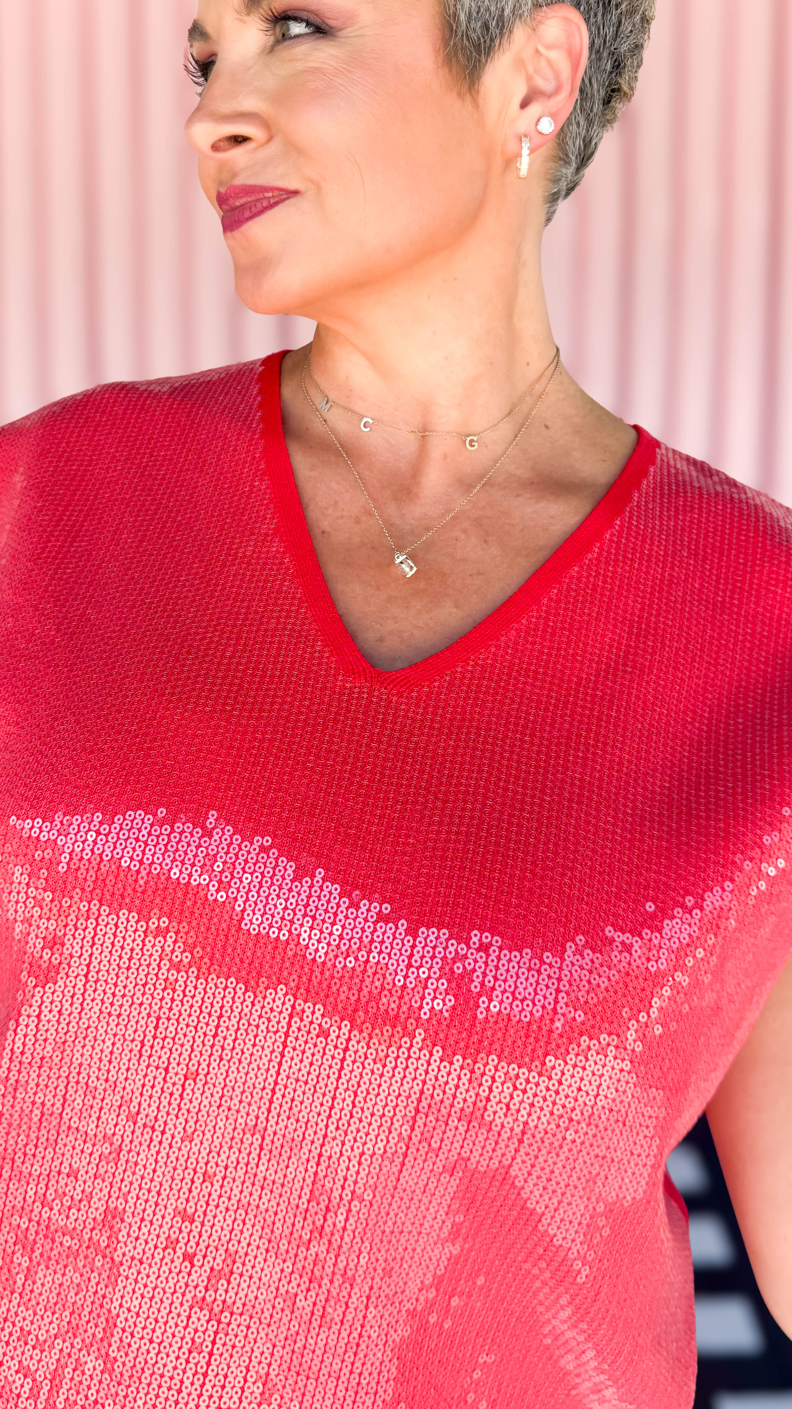 Clara Clear Sequin Top/Red