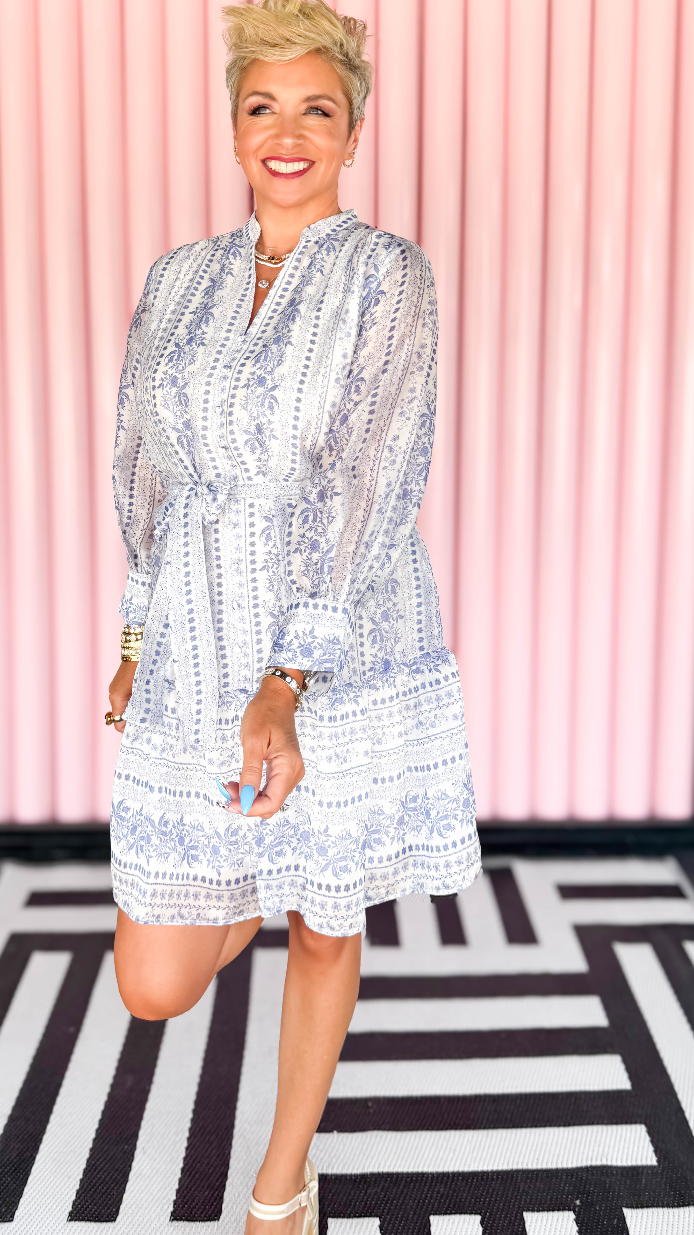Blue Front Split Button Dress