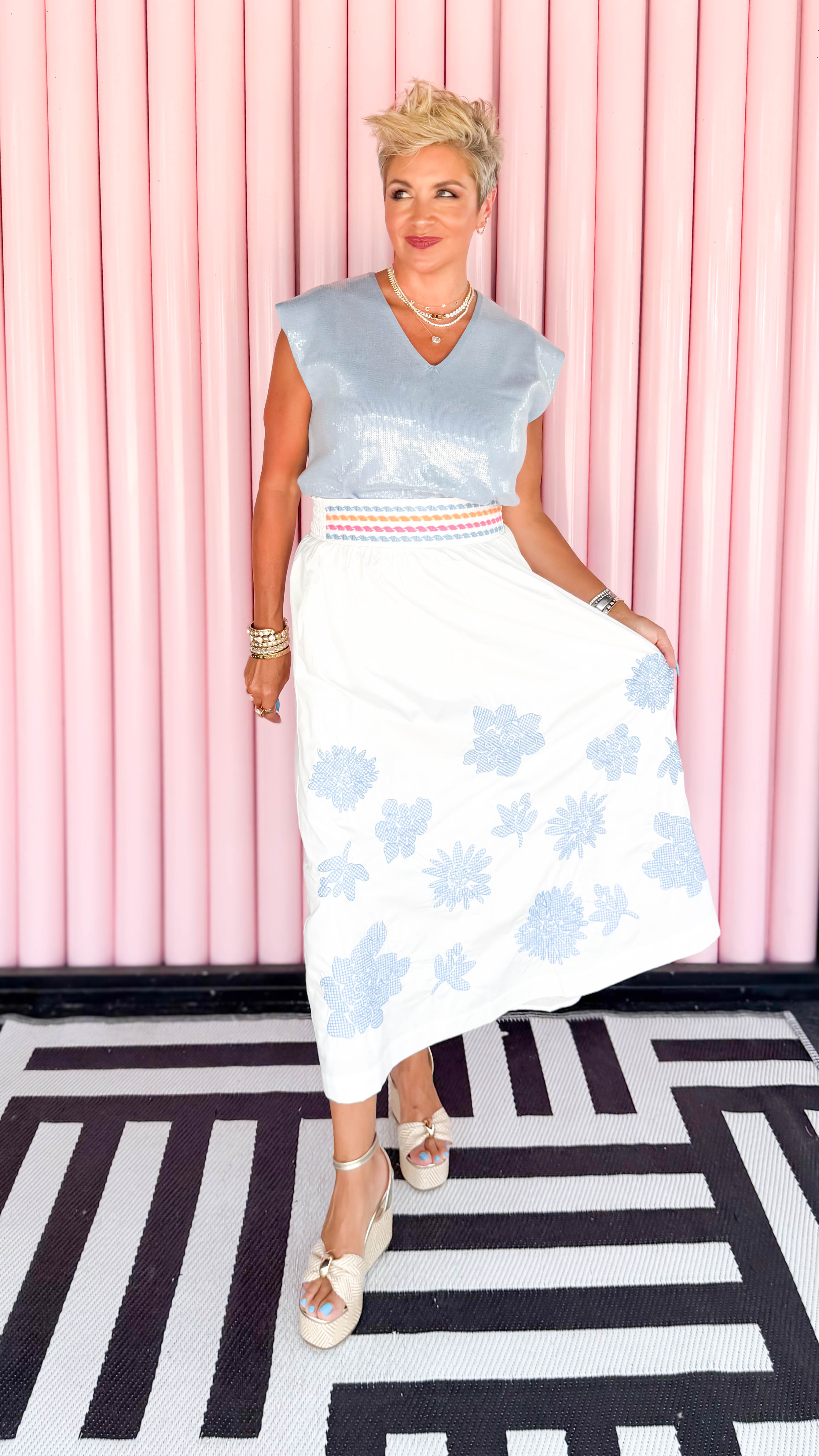 Embroidery Detail Maxi Skirt/White