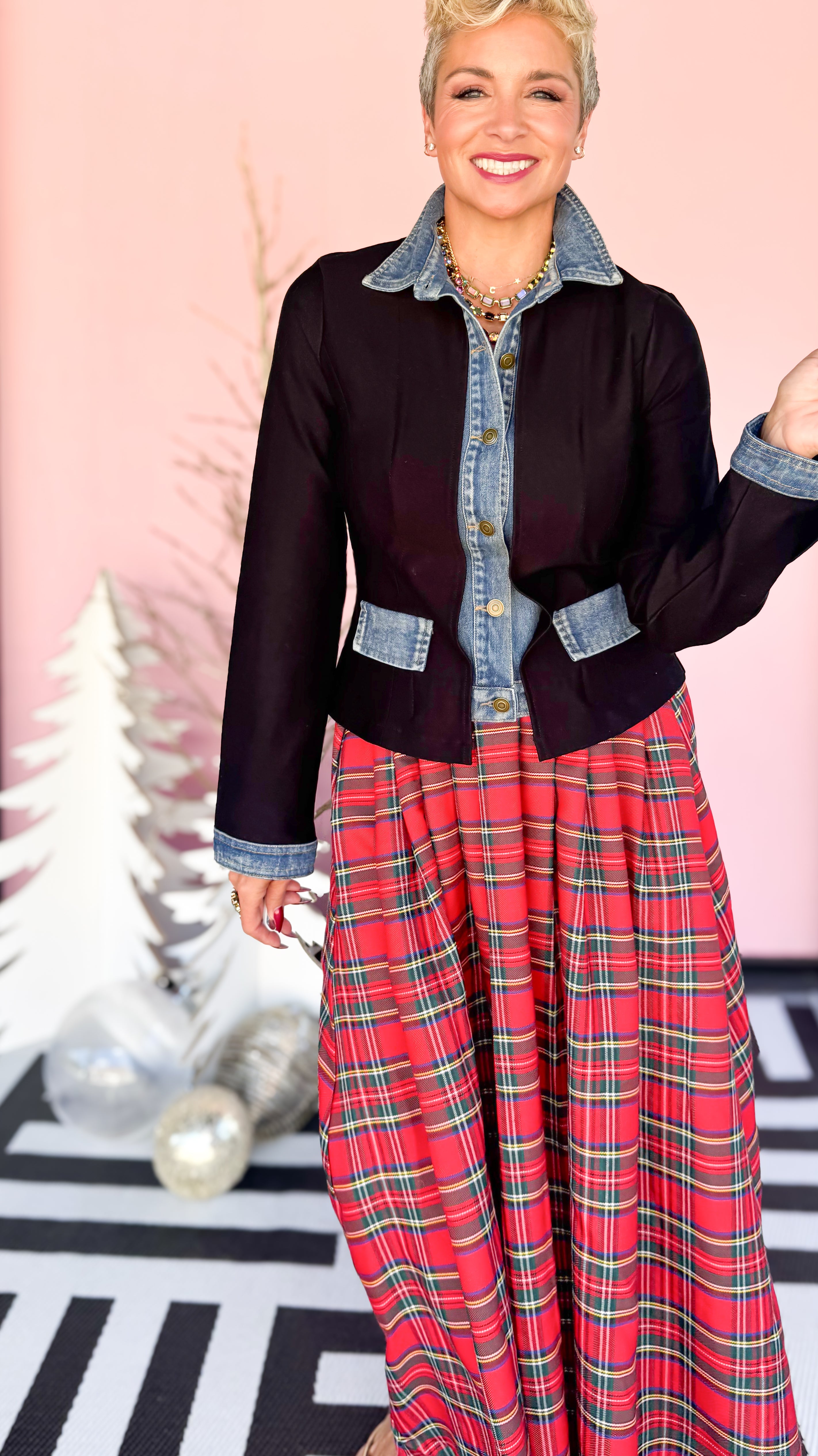 Denim Mixed Stretch Knit Jacket
