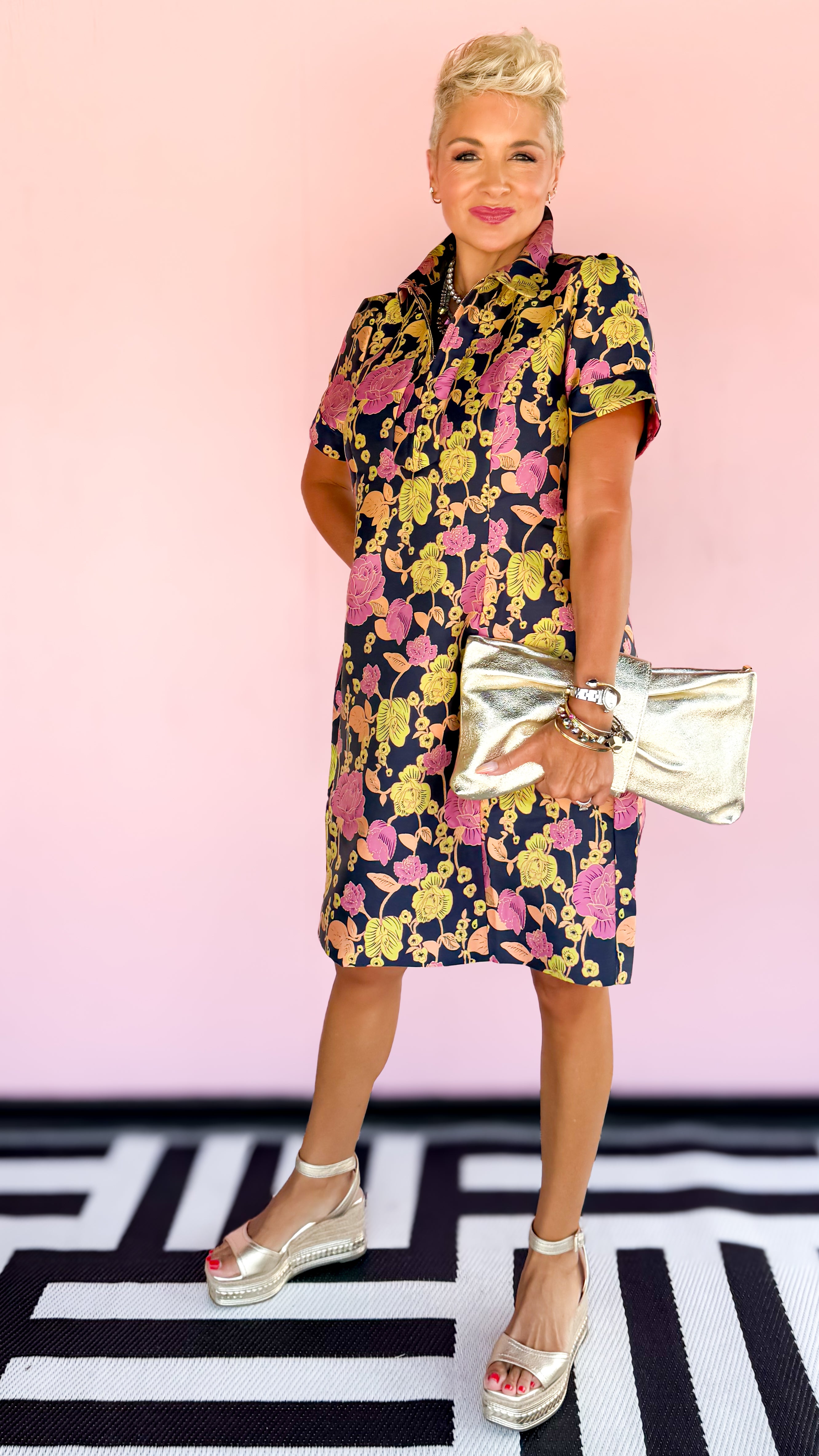 Lottie Zip Floral Dress/Navy