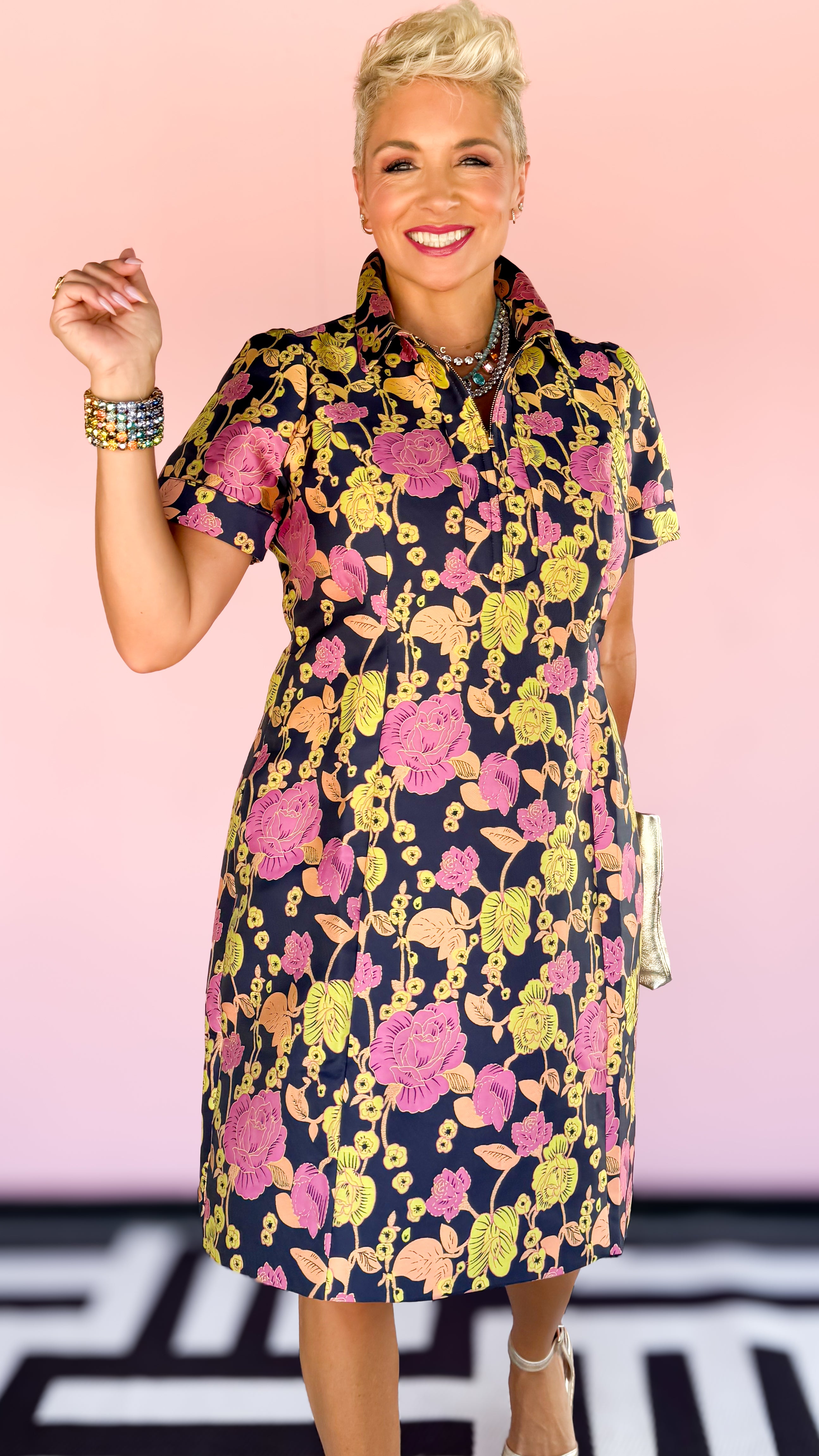 Lottie Zip Floral Dress/Navy