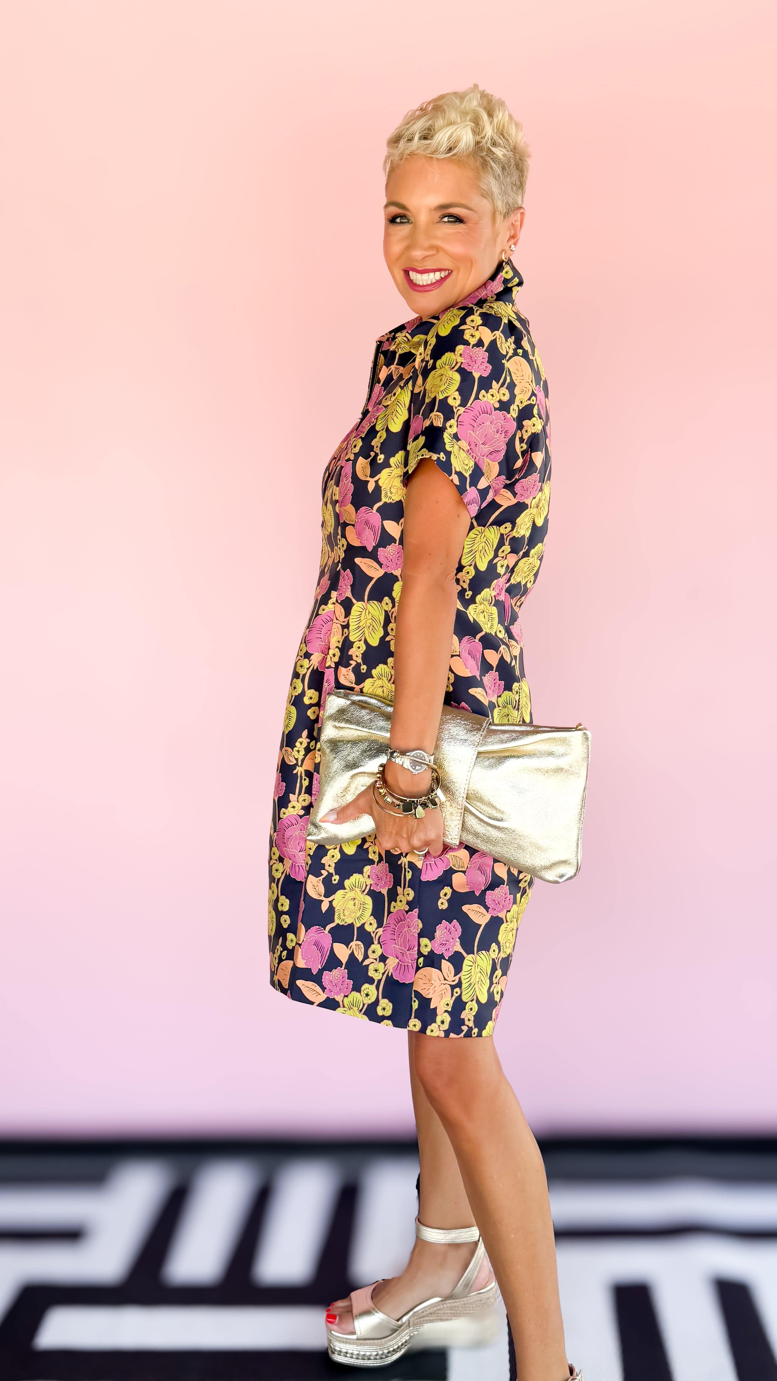 Lottie Zip Floral Dress/Navy - The BLVD