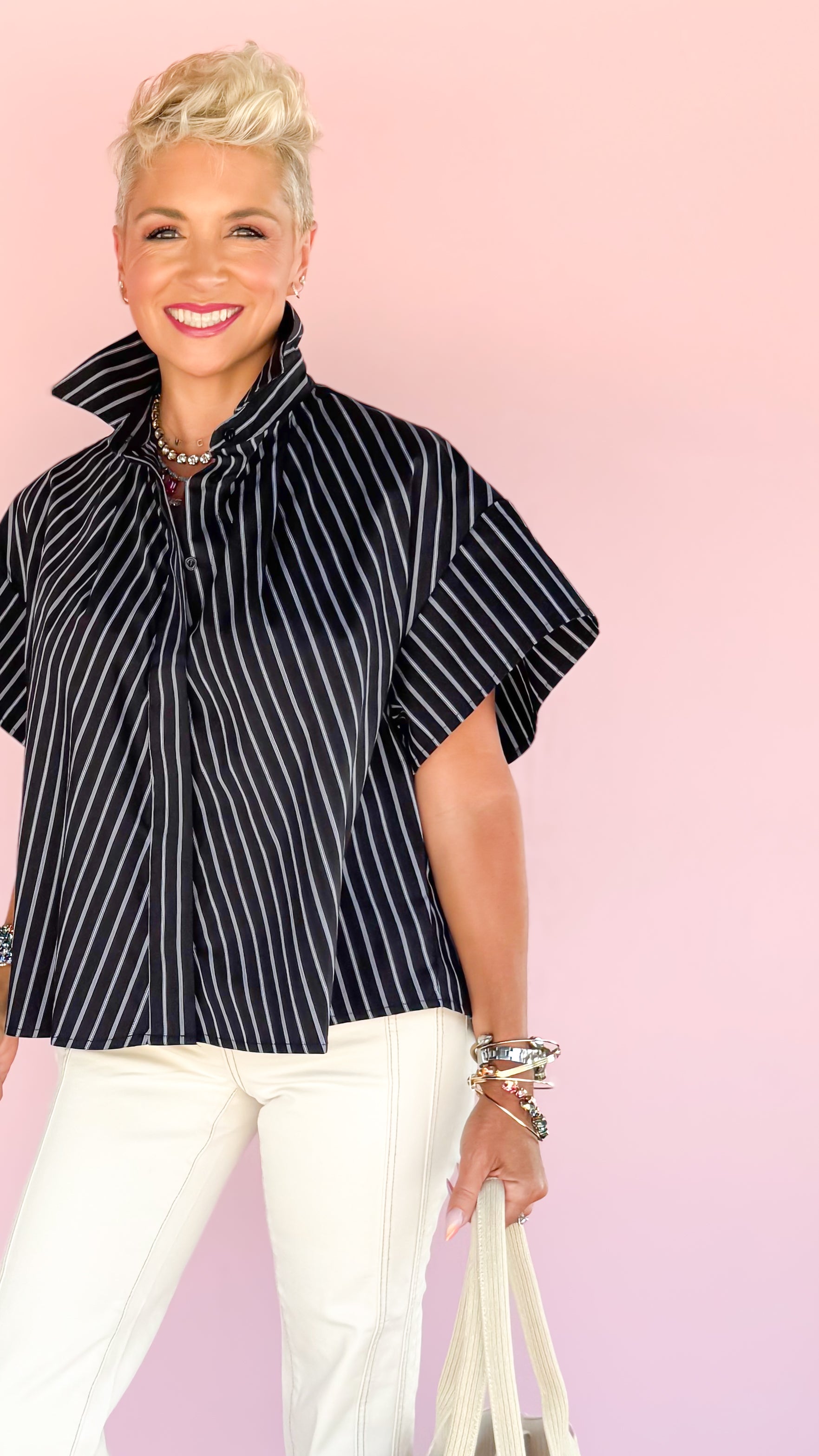 Edna Striped Top/Black