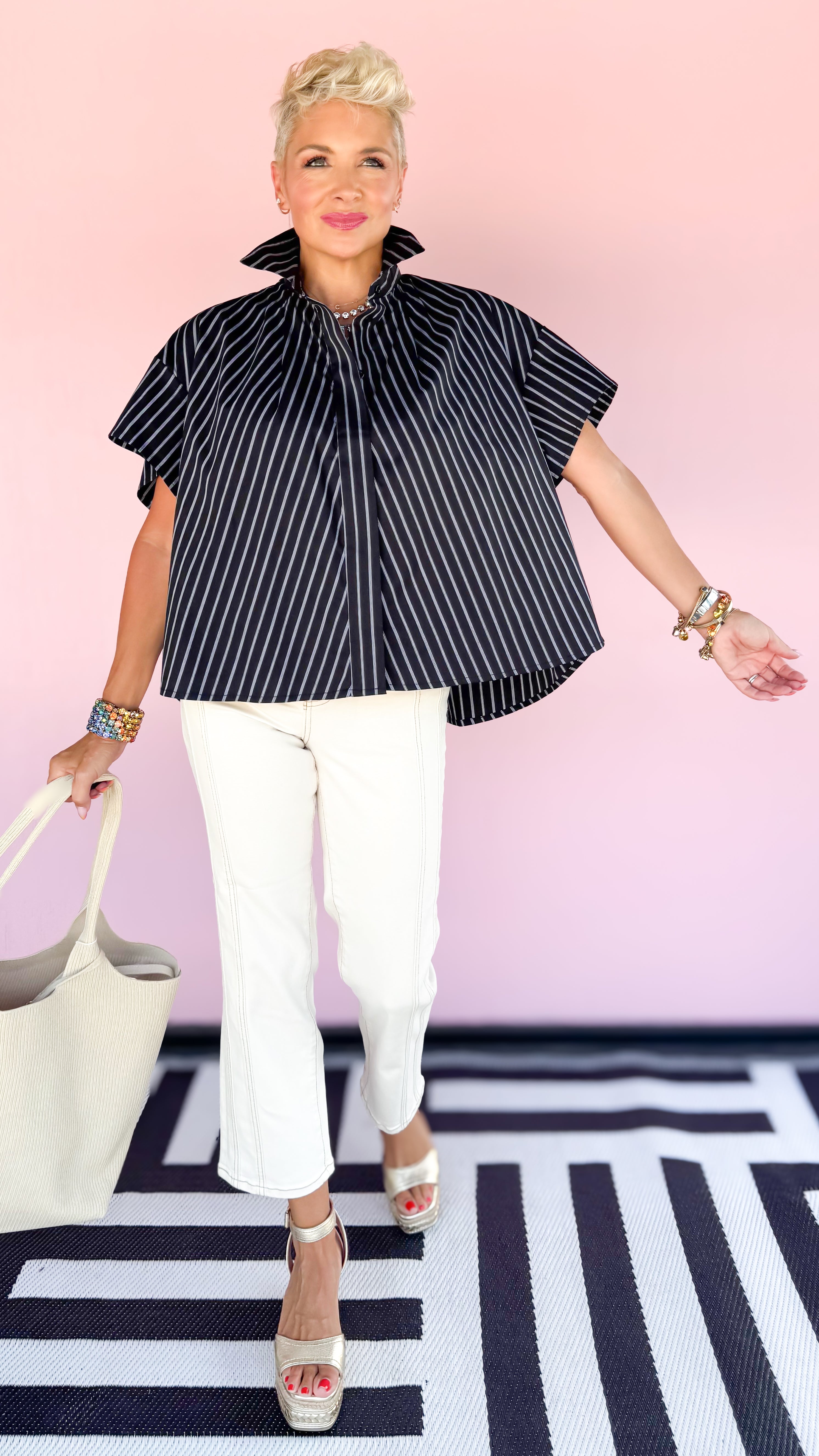 Edna Striped Top/Black