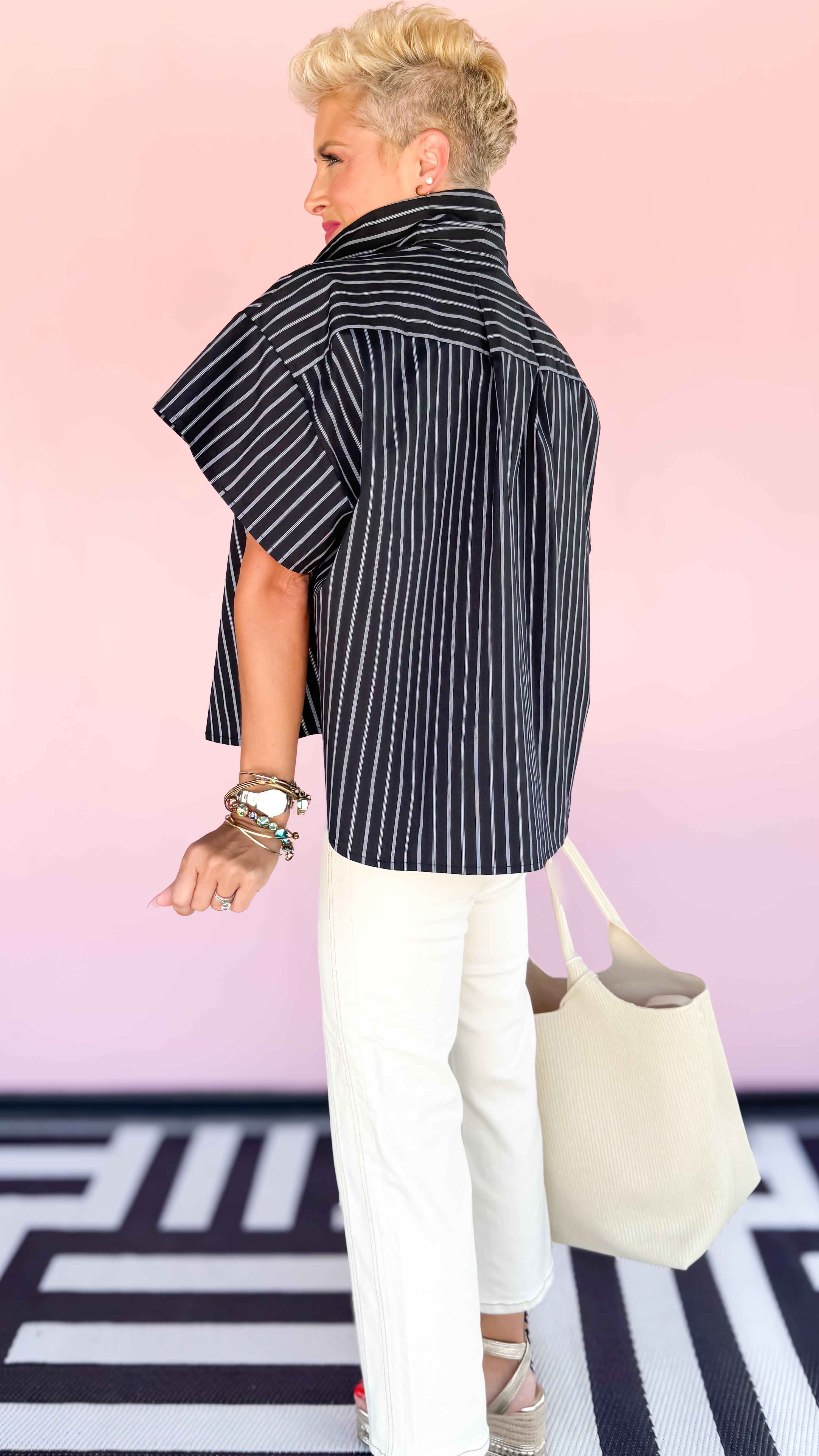 Edna Striped Top/Black