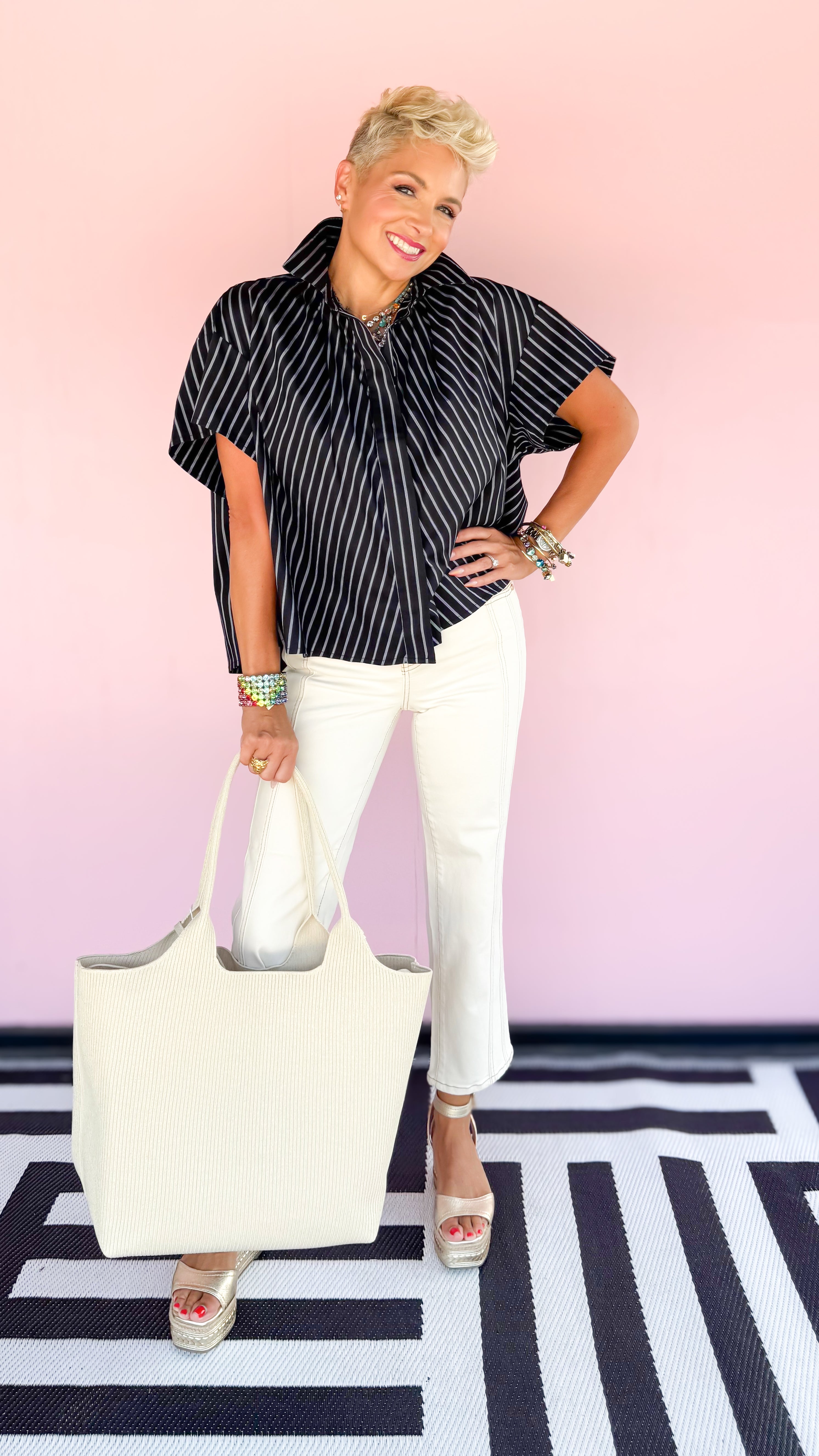 Edna Striped Top/Black