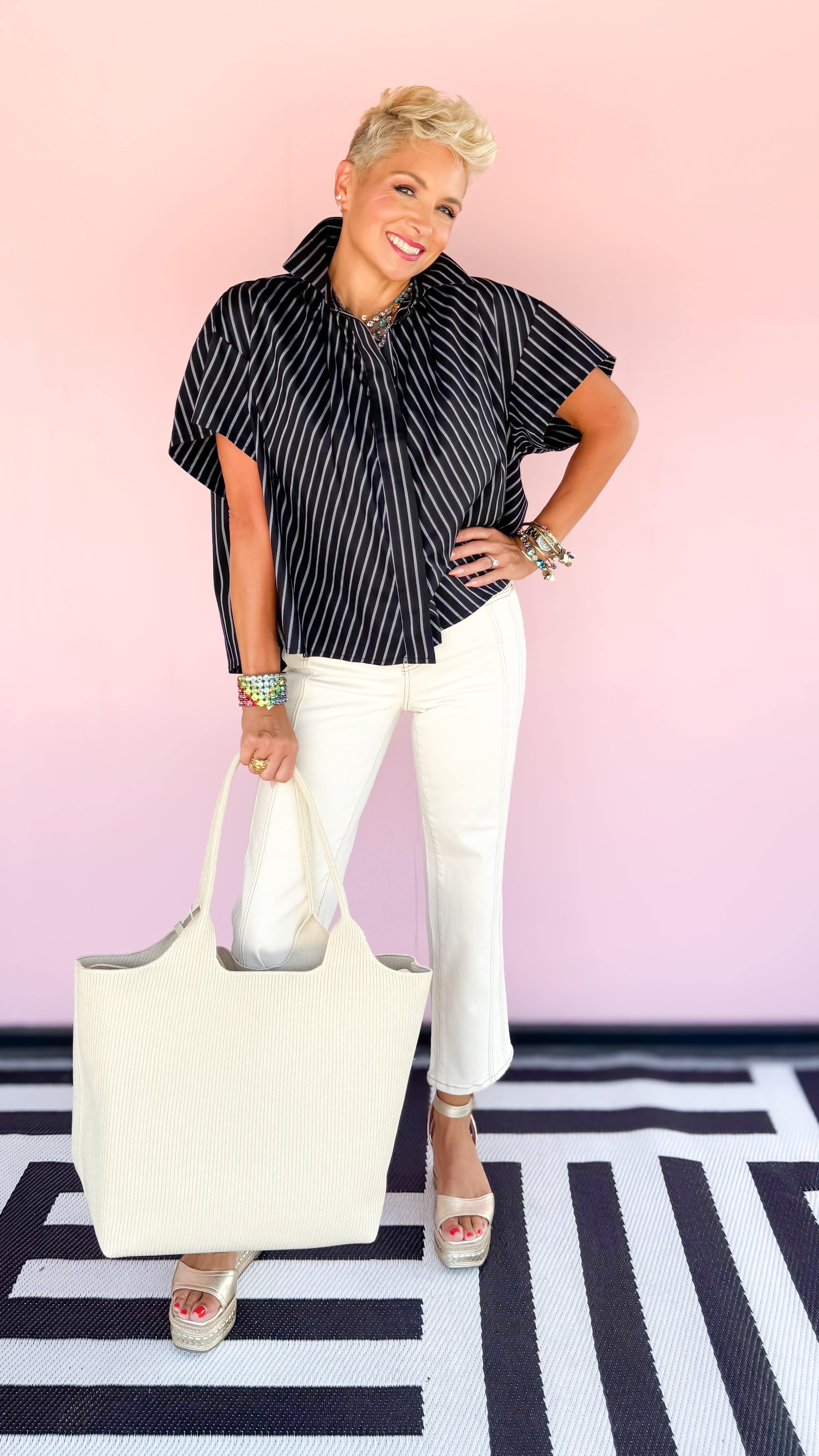 Edna Striped Top/Black - The BLVD