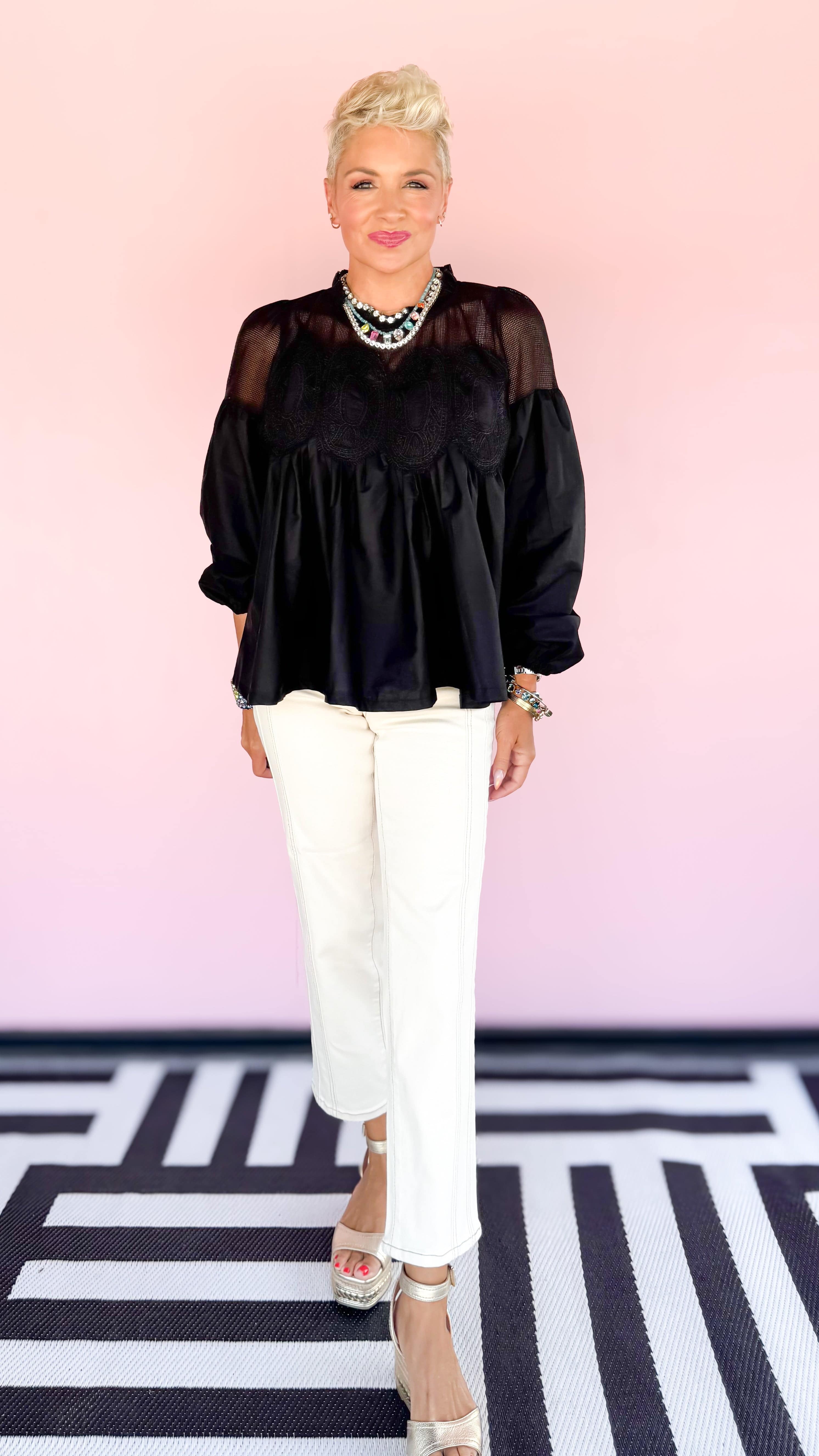 Lace Applique Detail Top/Black - The BLVD