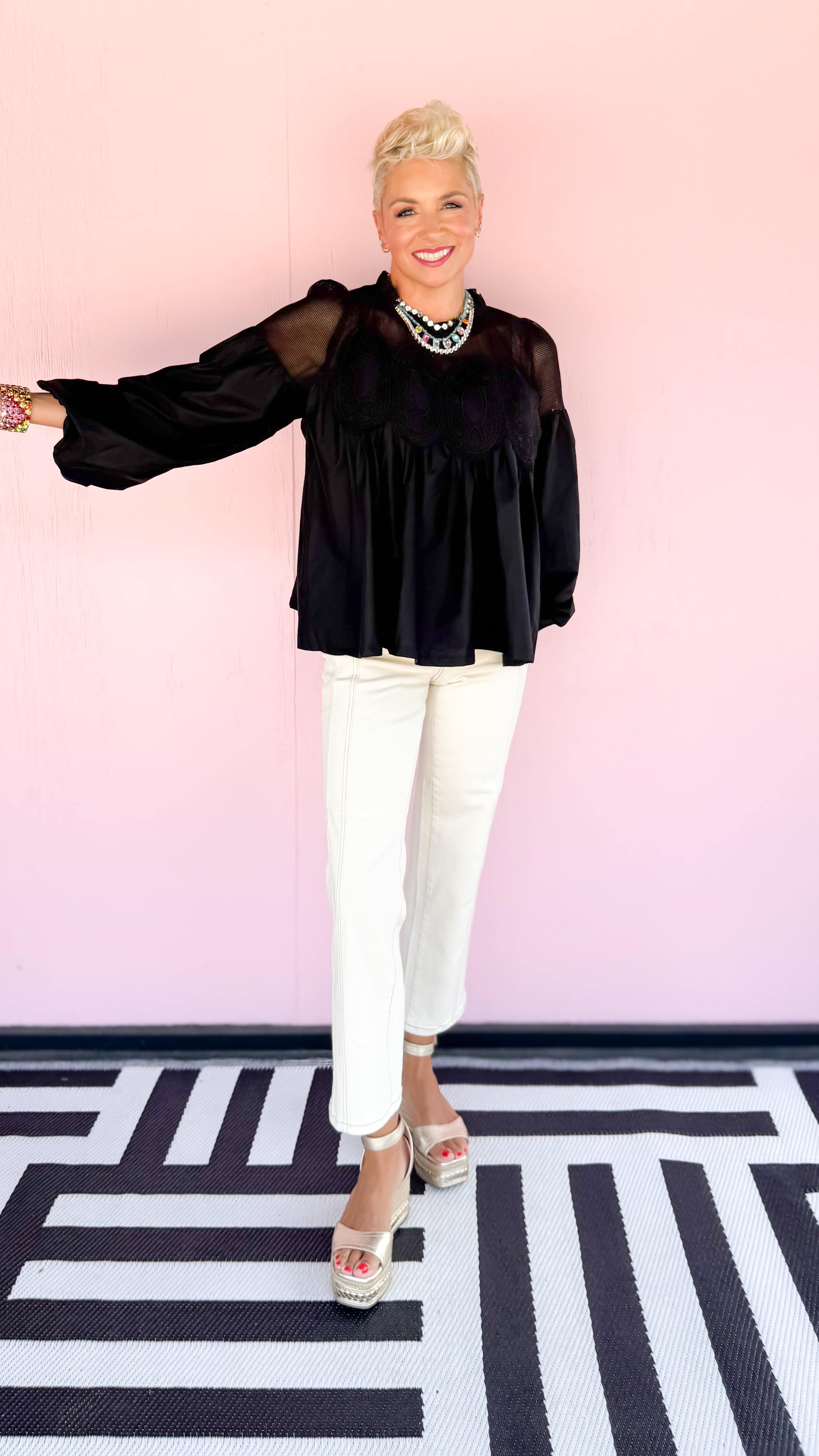 Lace Applique Detail Top/Black - The BLVD