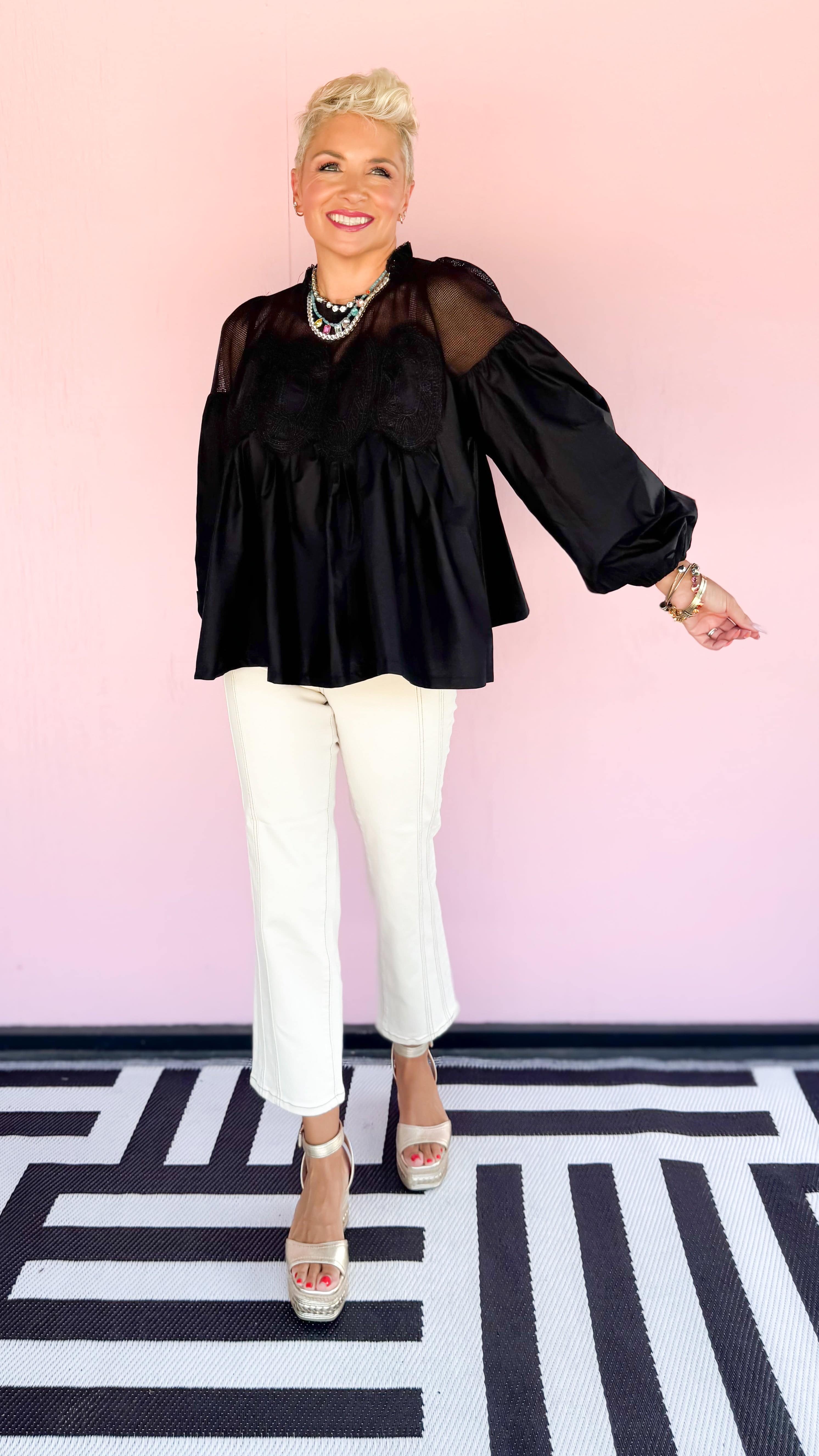 Lace Applique Detail Top/Black - The BLVD