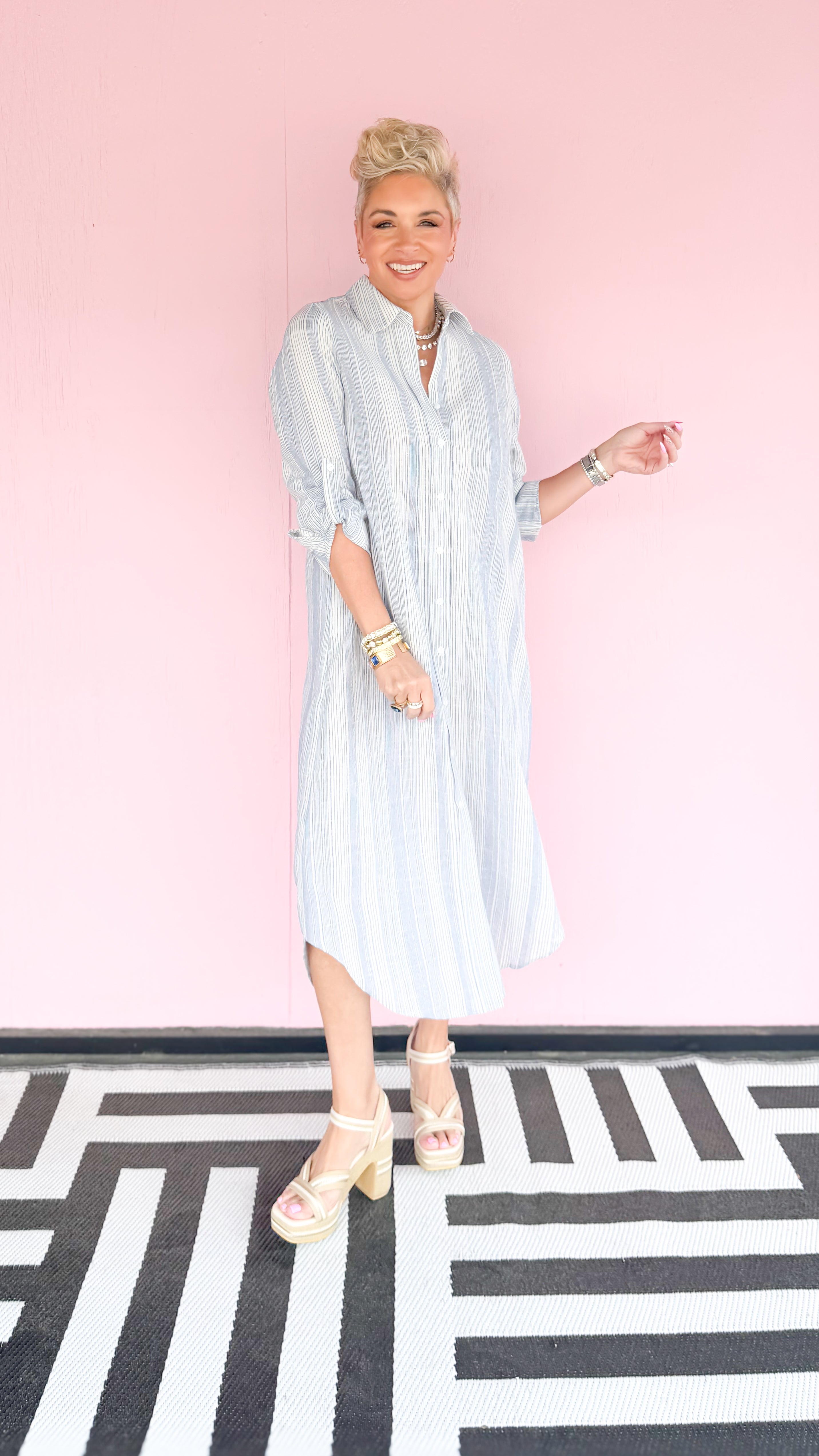 Striped Linen Shirt Dress/Blue - The BLVD