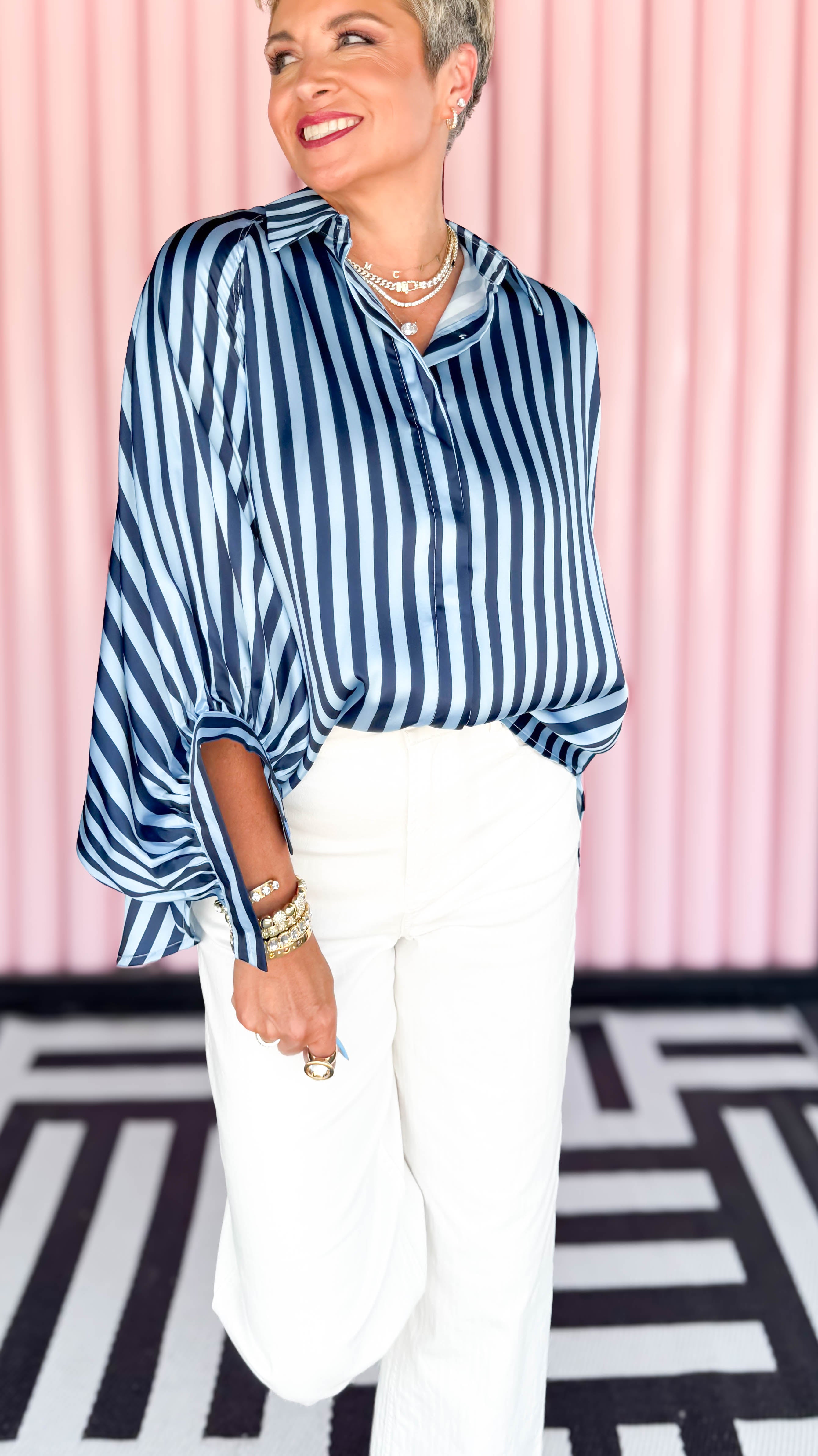 Oversized Balloon Dolman Sleeve/Navy/Blue