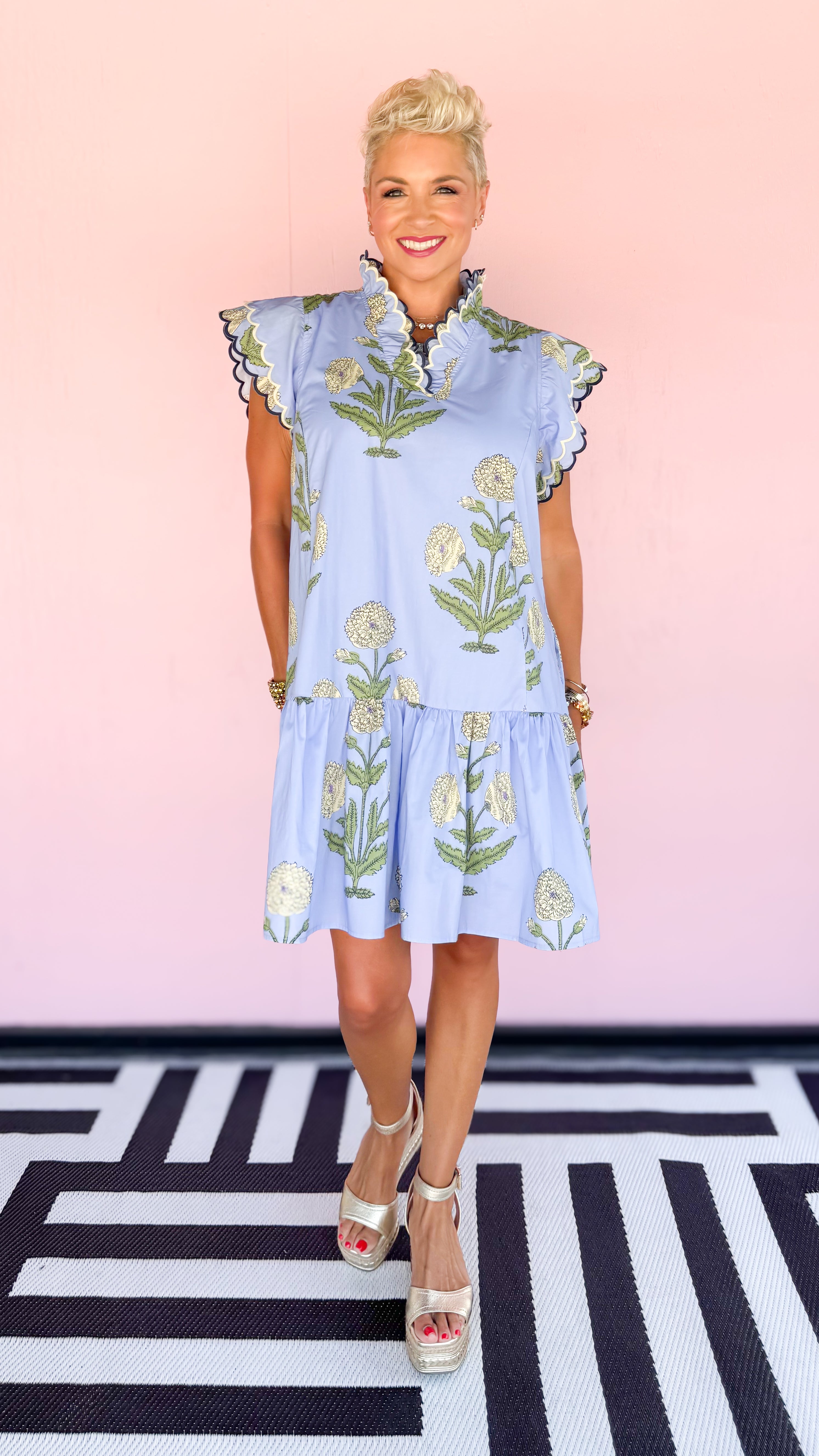 Wildflower Ruffle Sleeve Dress/Blue