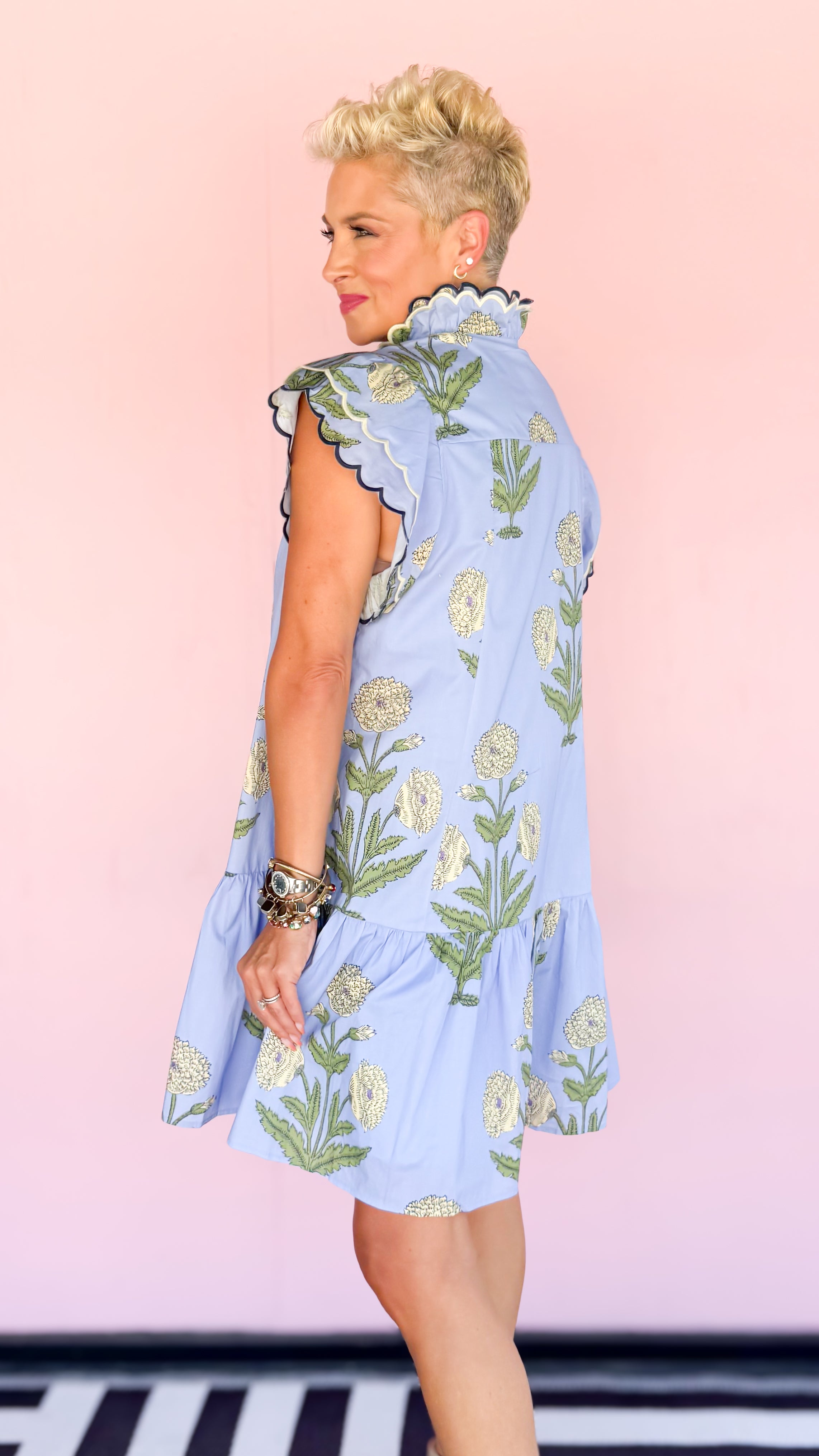 Wildflower Ruffle Sleeve Dress/Blue