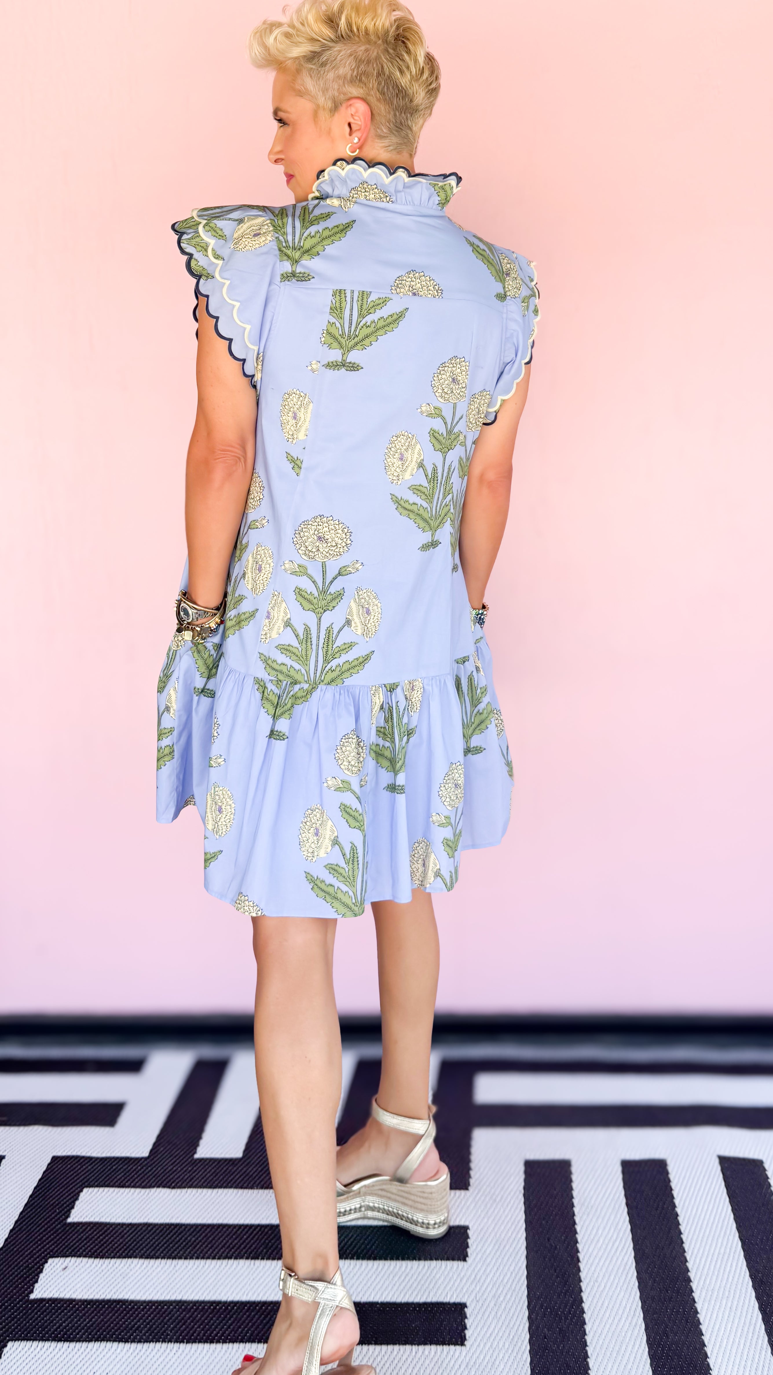 Wildflower Ruffle Sleeve Dress/Blue
