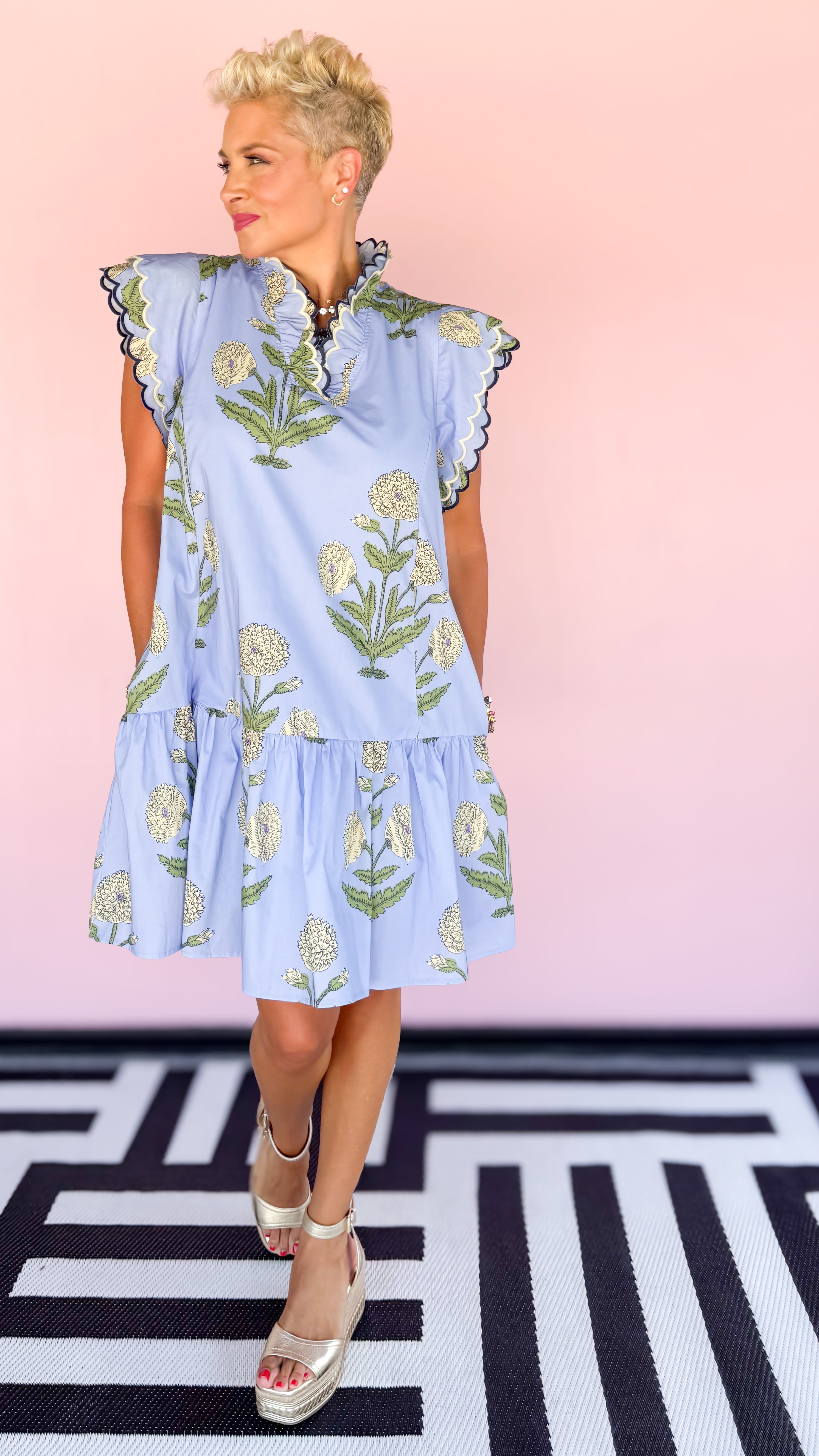 Wildflower Ruffle Sleeve Dress/Blue