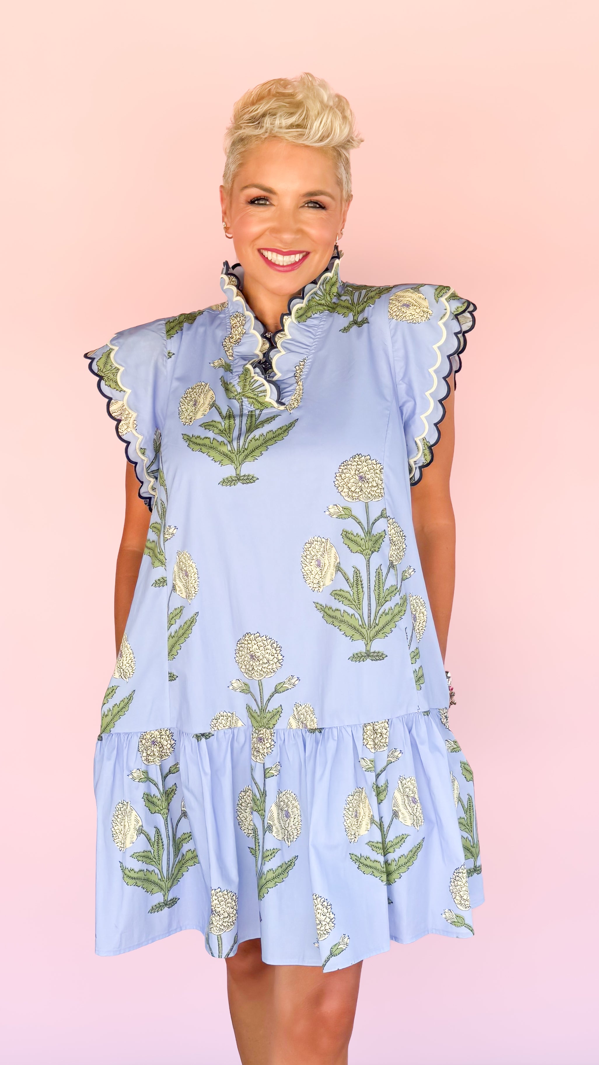 Wildflower Ruffle Sleeve Dress/Blue