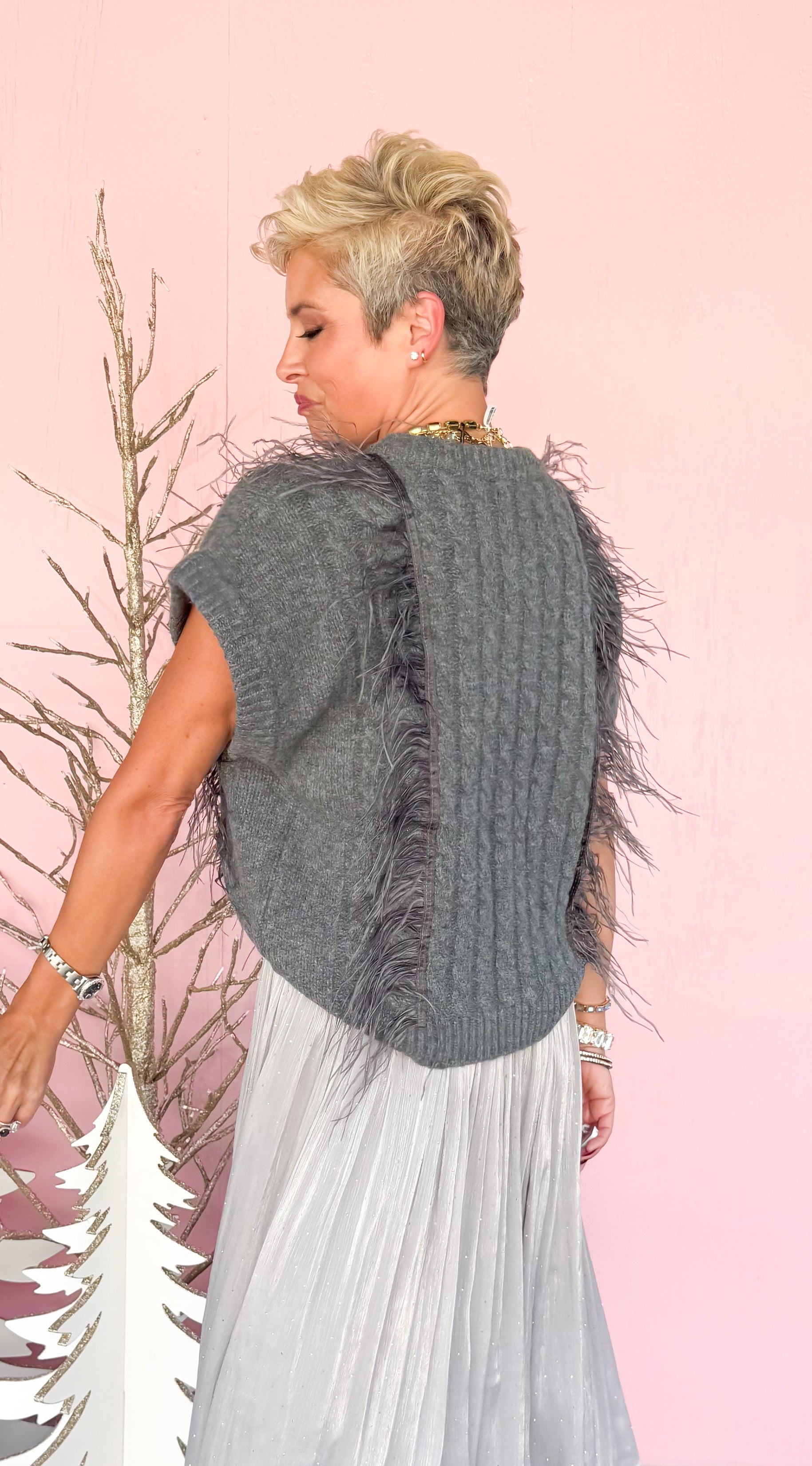 Sonya Sweater w/Feathers/Grey