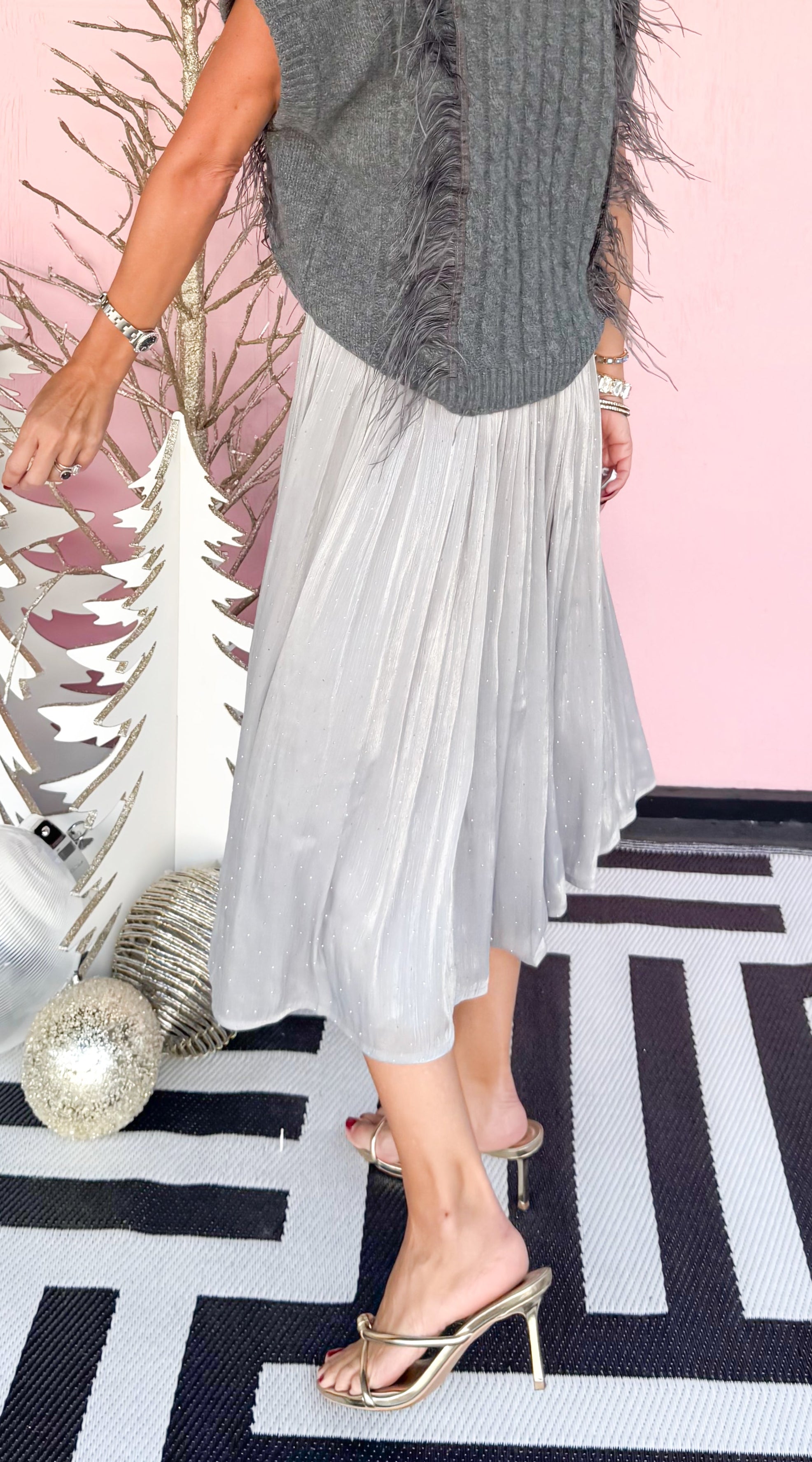 Silver Stud Shimmer Midi Skirt