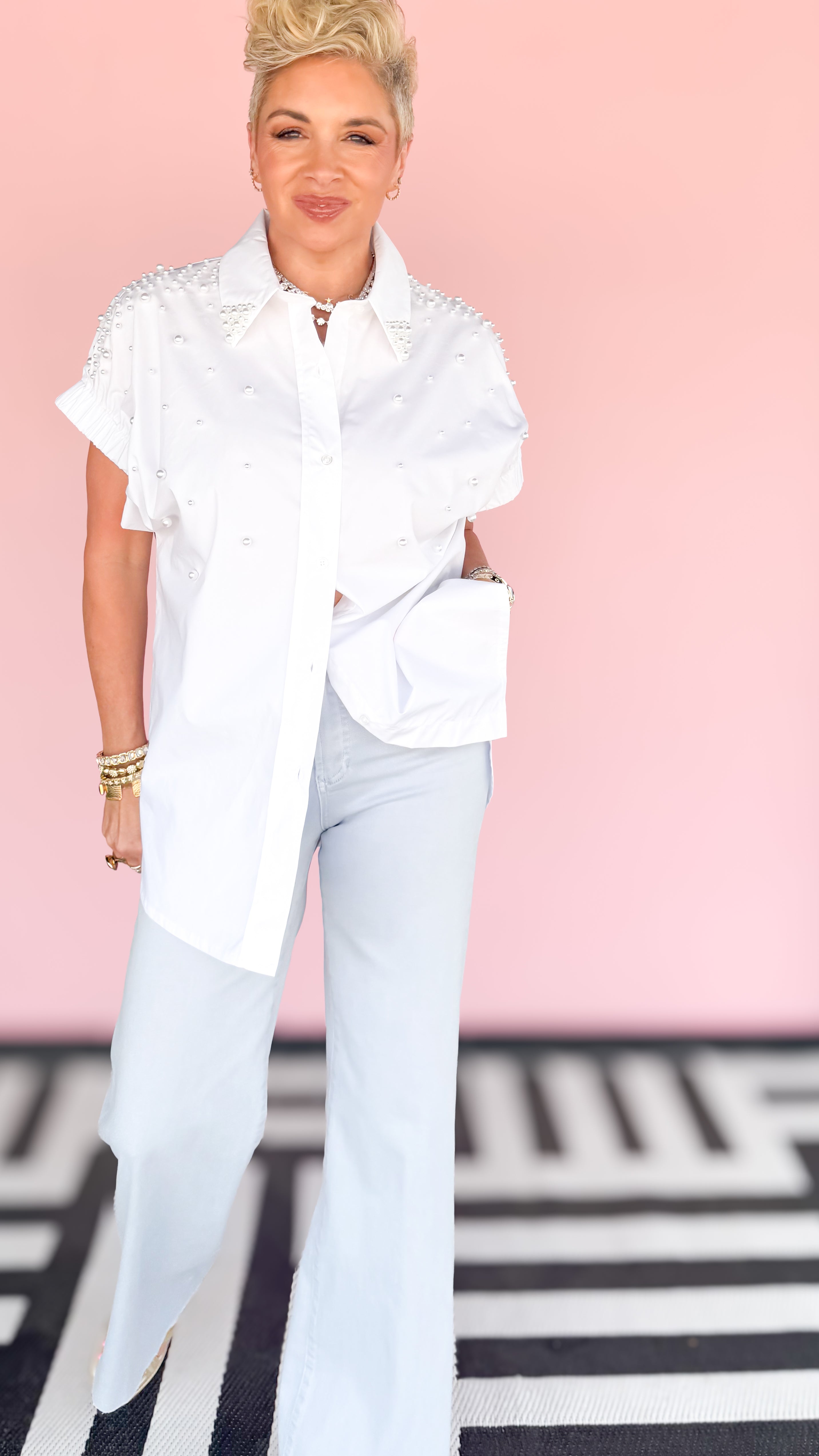 Pearl Embellished Blouse/White - The BLVD