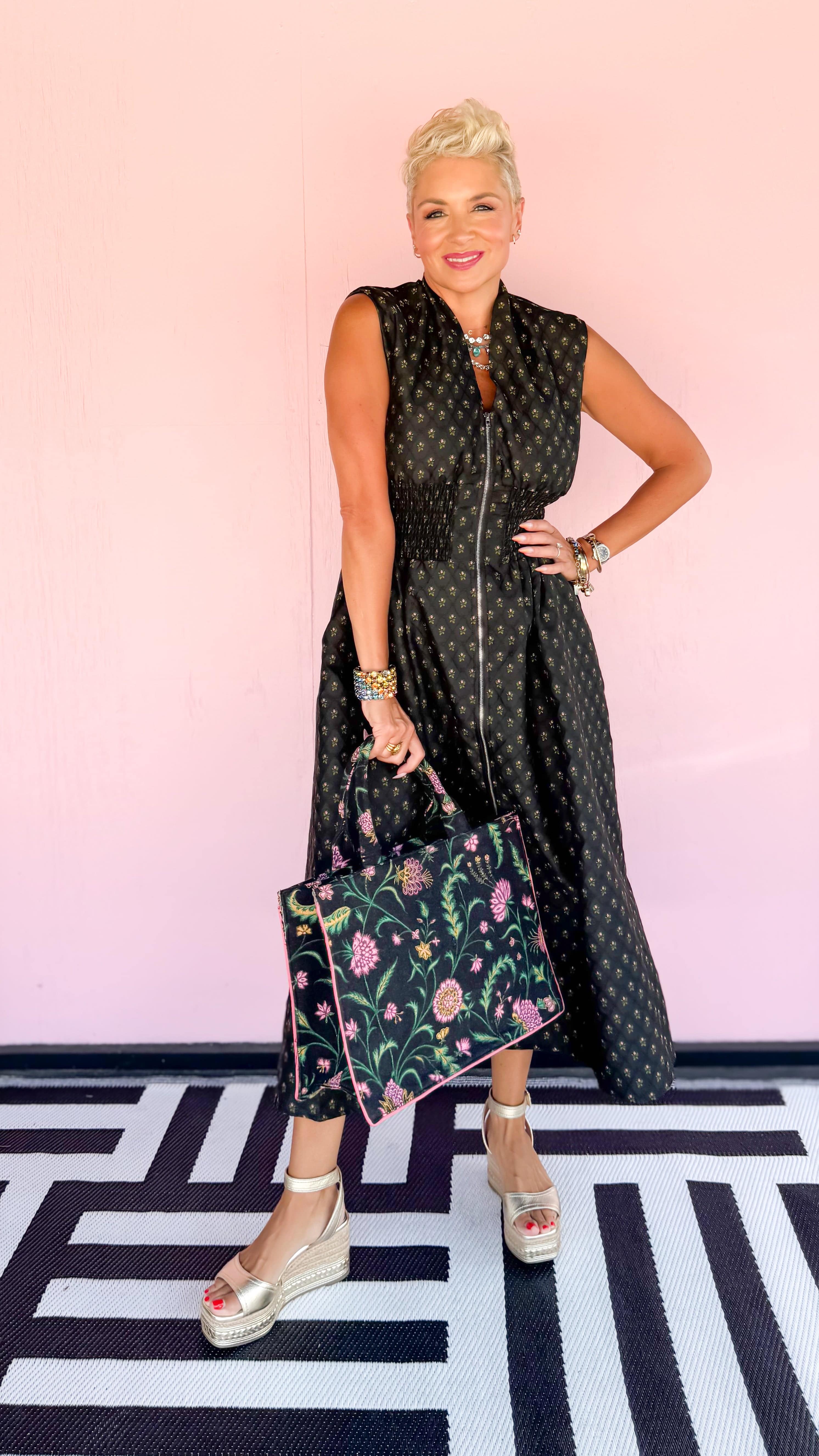 Bailee Front Zip Midi Dress/Black - The BLVD