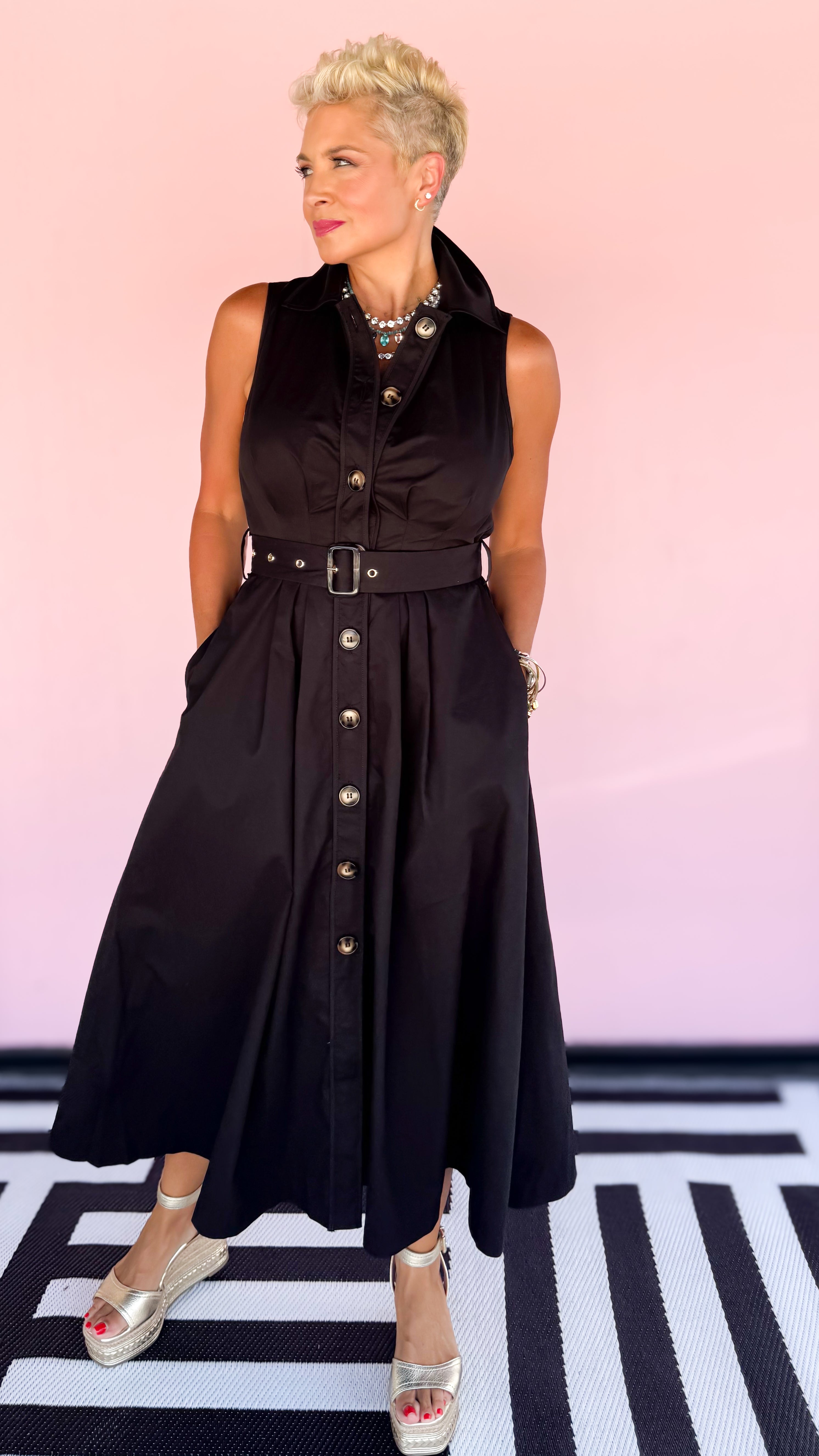 Sherry Sleeveless Shirt Dress/Black