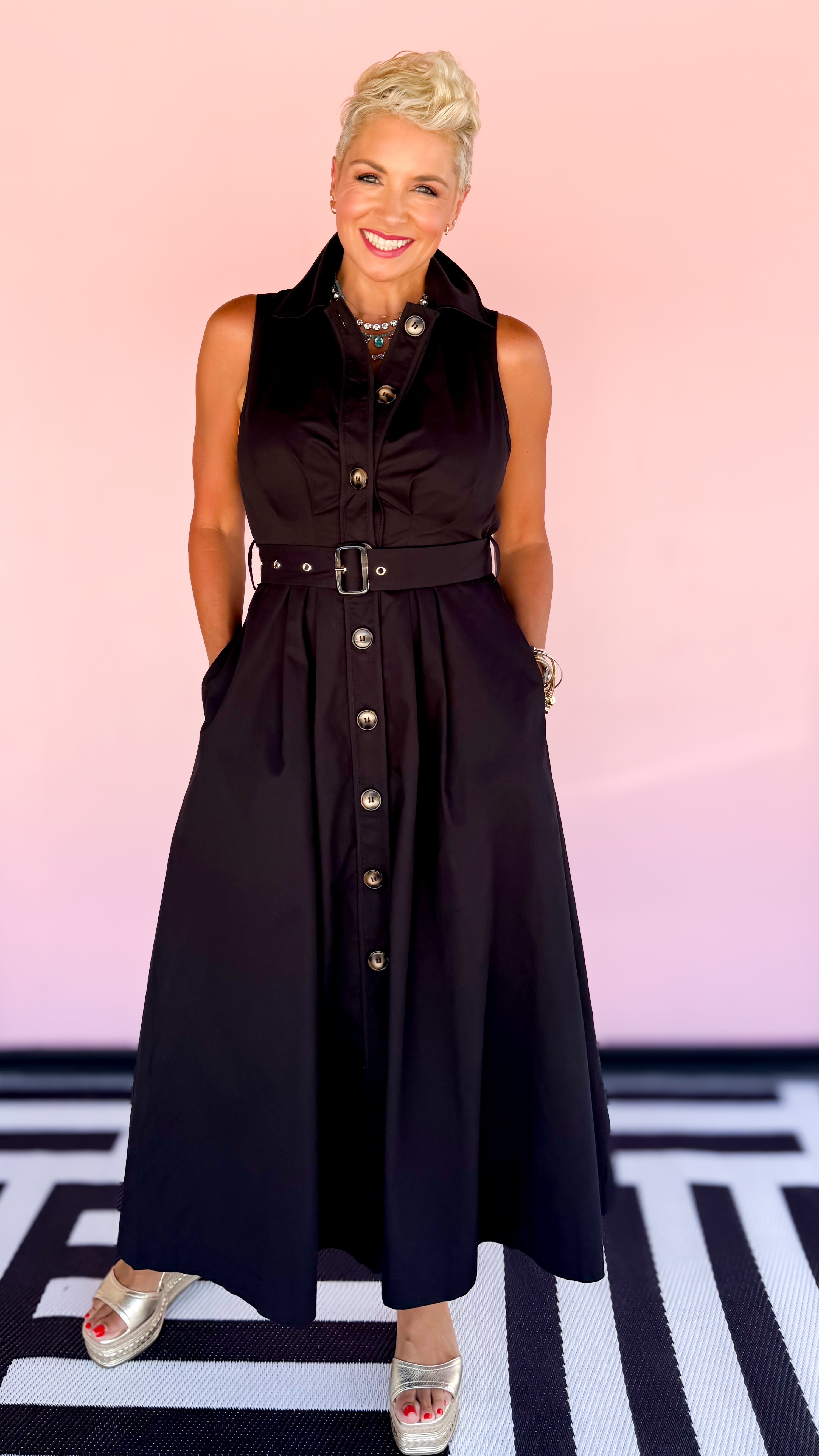 Sherry Sleeveless Shirt Dress/Black