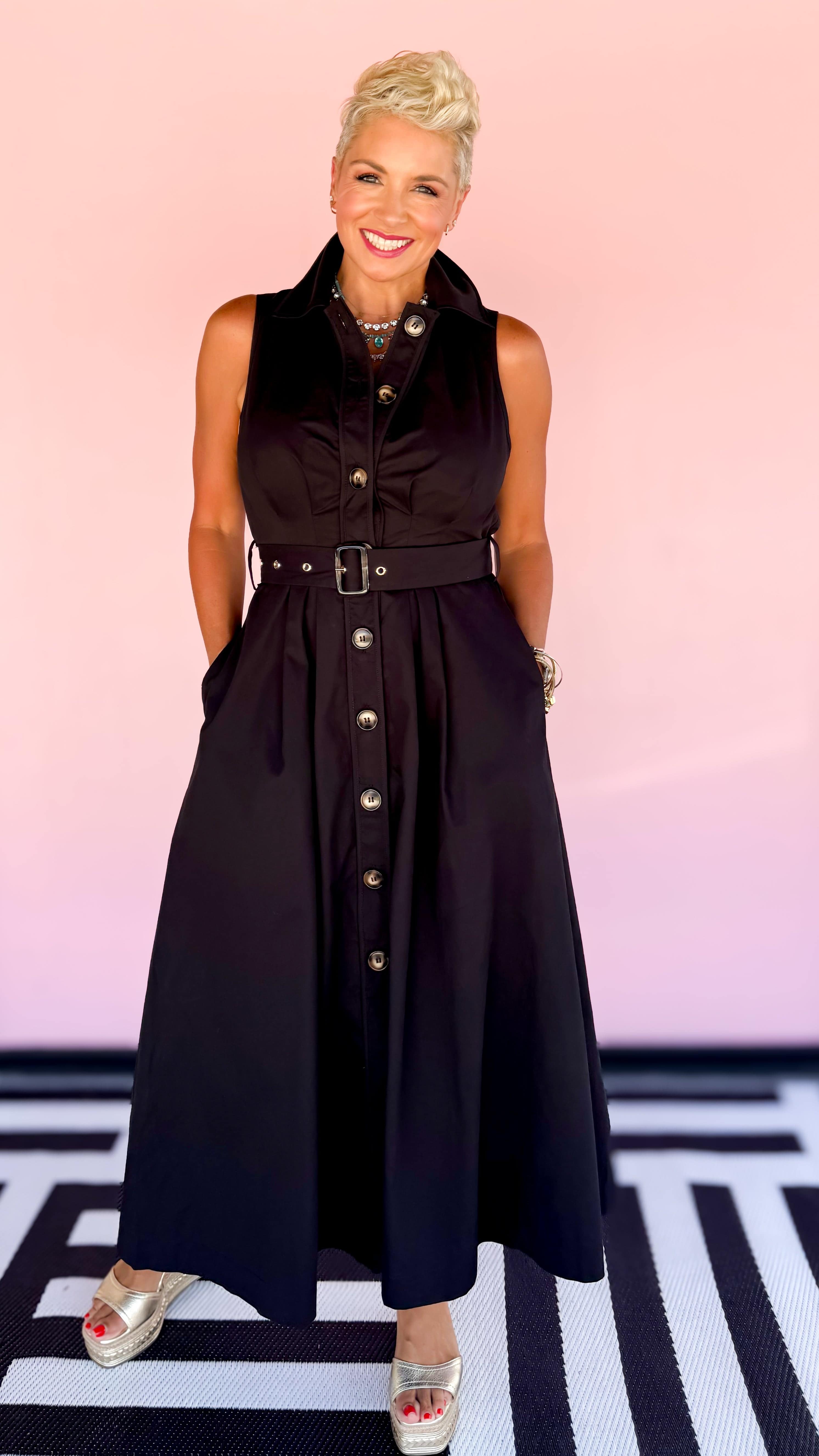 Sherry Sleeveless Shirt Dress/Black - The BLVD