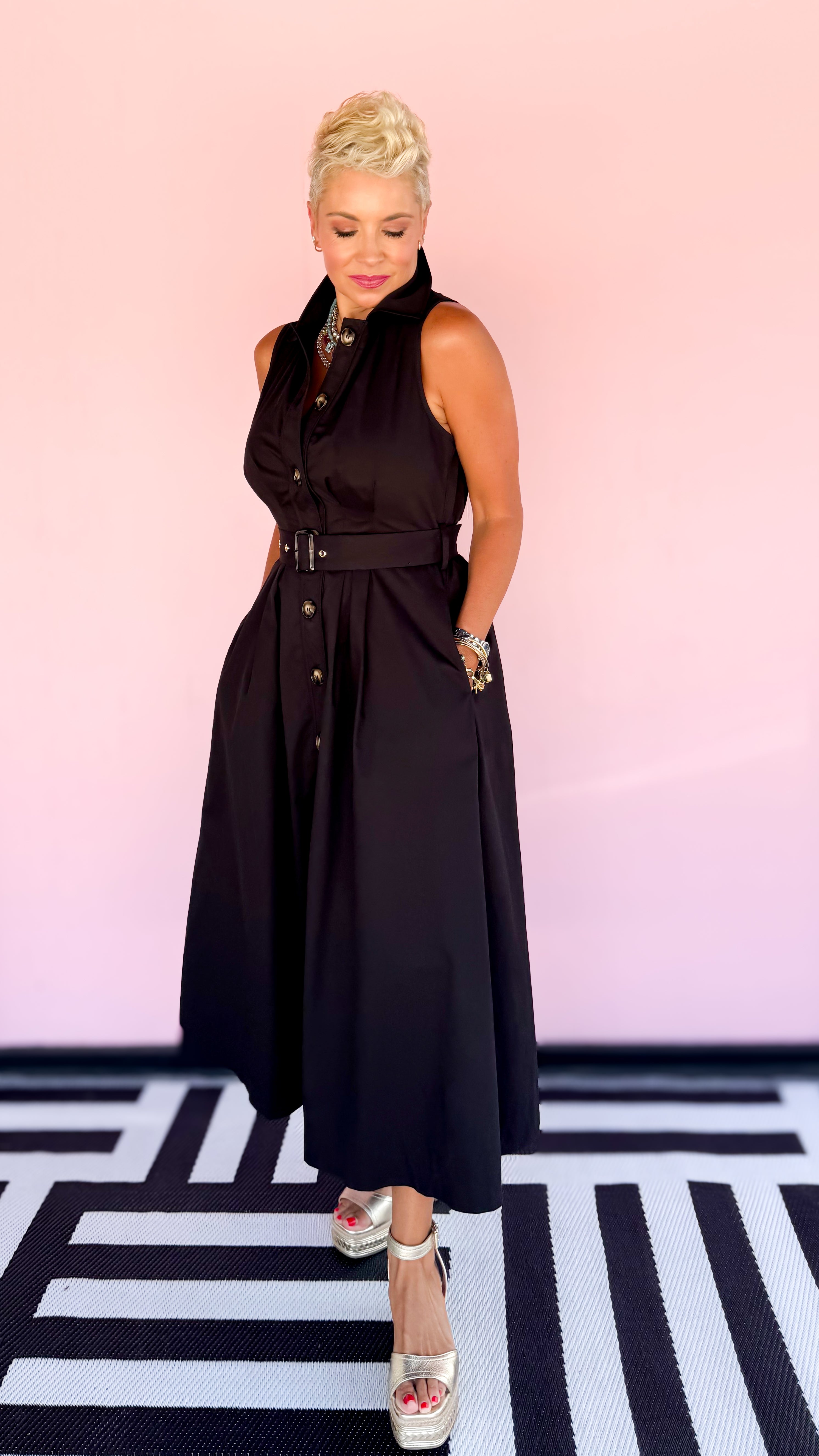 Sherry Sleeveless Shirt Dress/Black
