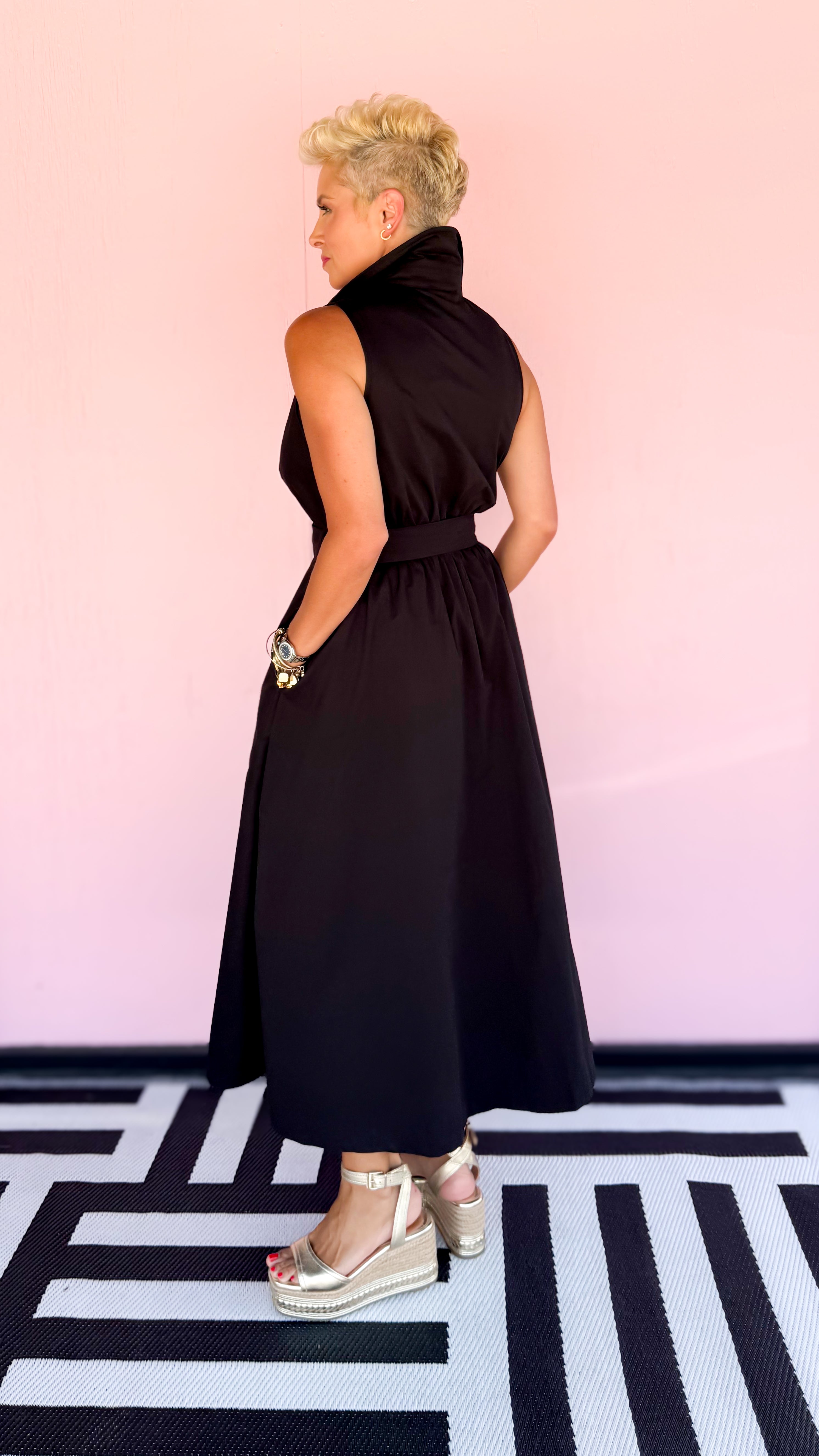 Sherry Sleeveless Shirt Dress/Black