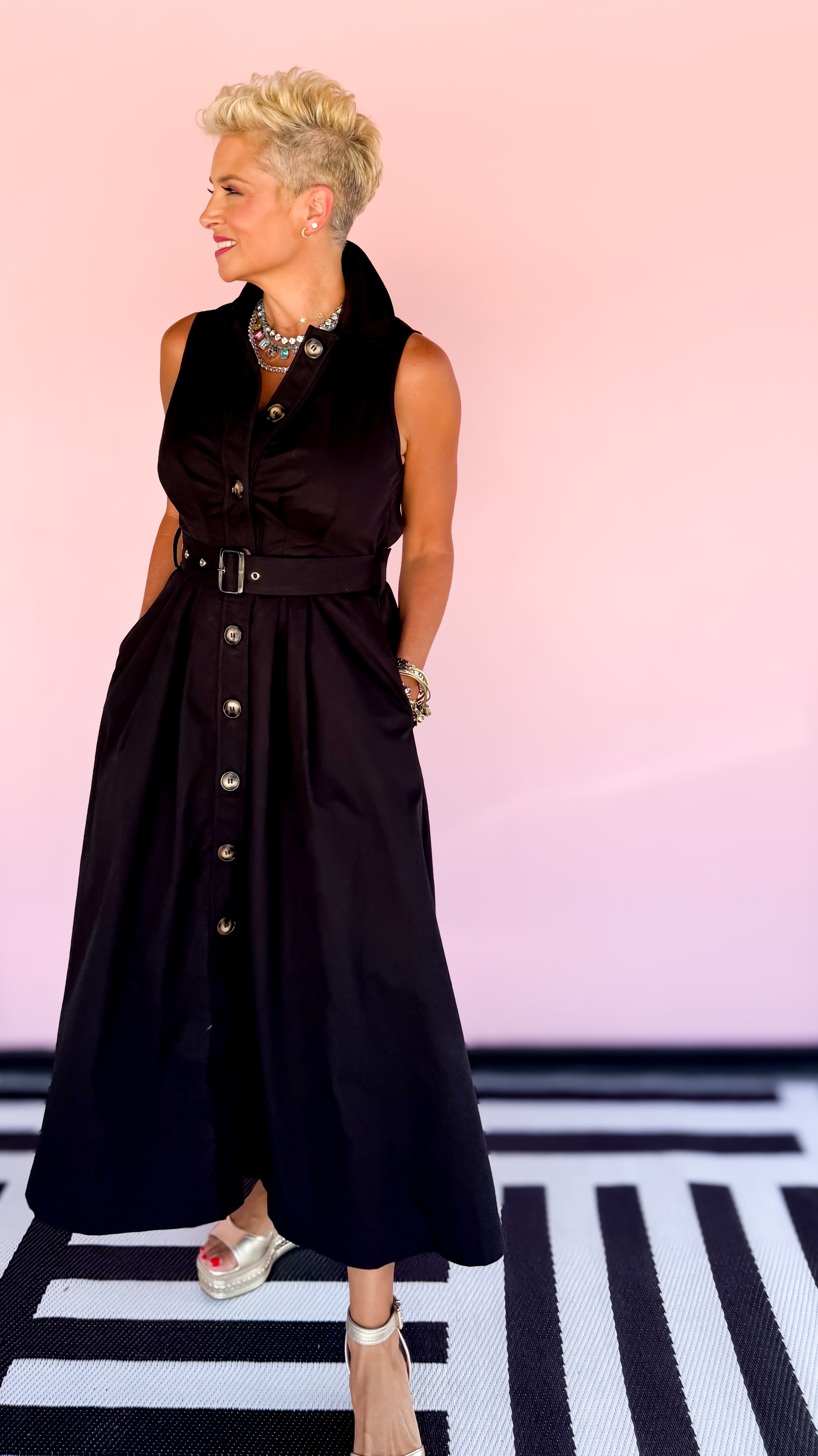 Sherry Sleeveless Shirt Dress/Black