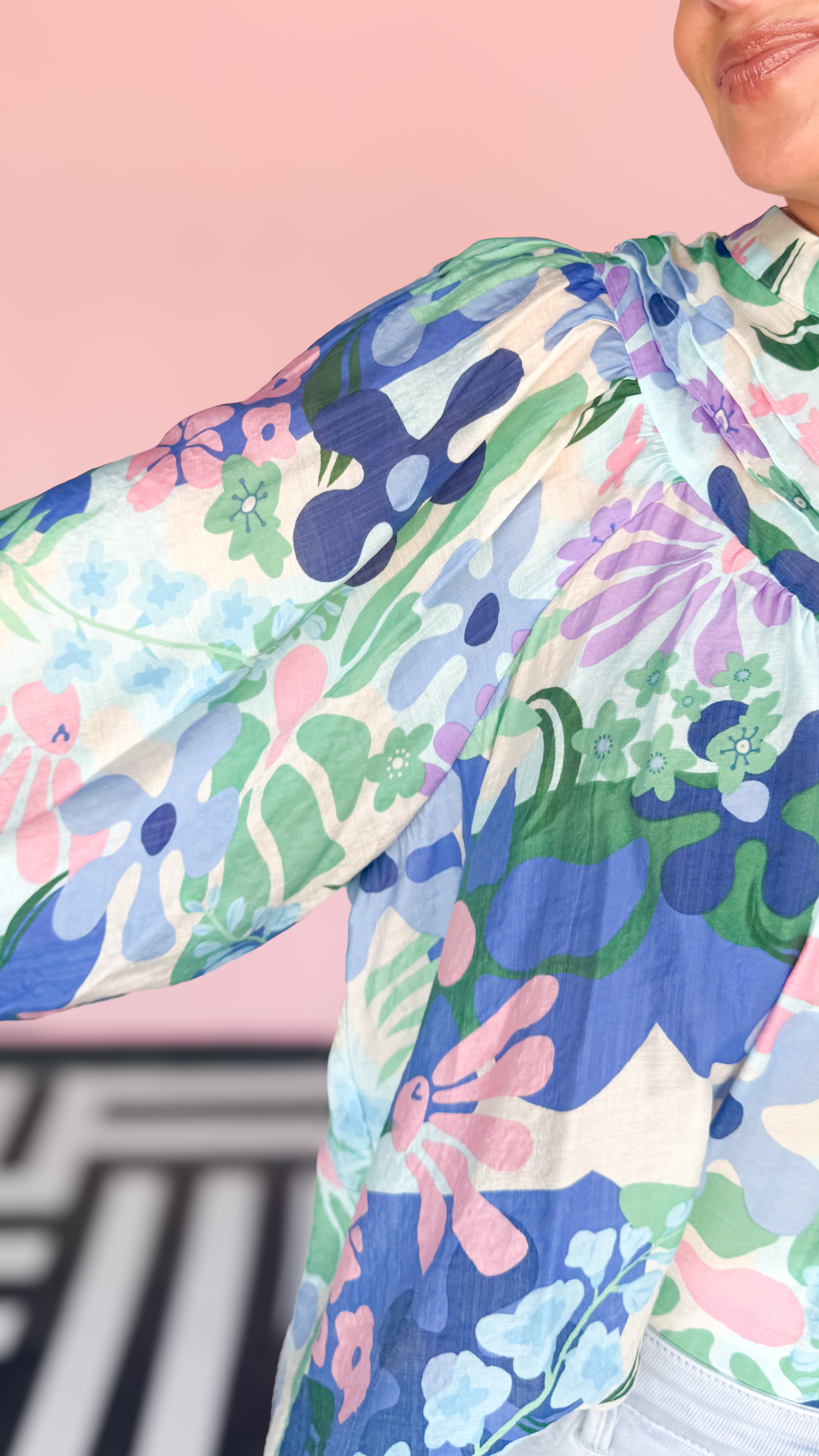 Retro Floral Ocean Blue Blouse - The BLVD