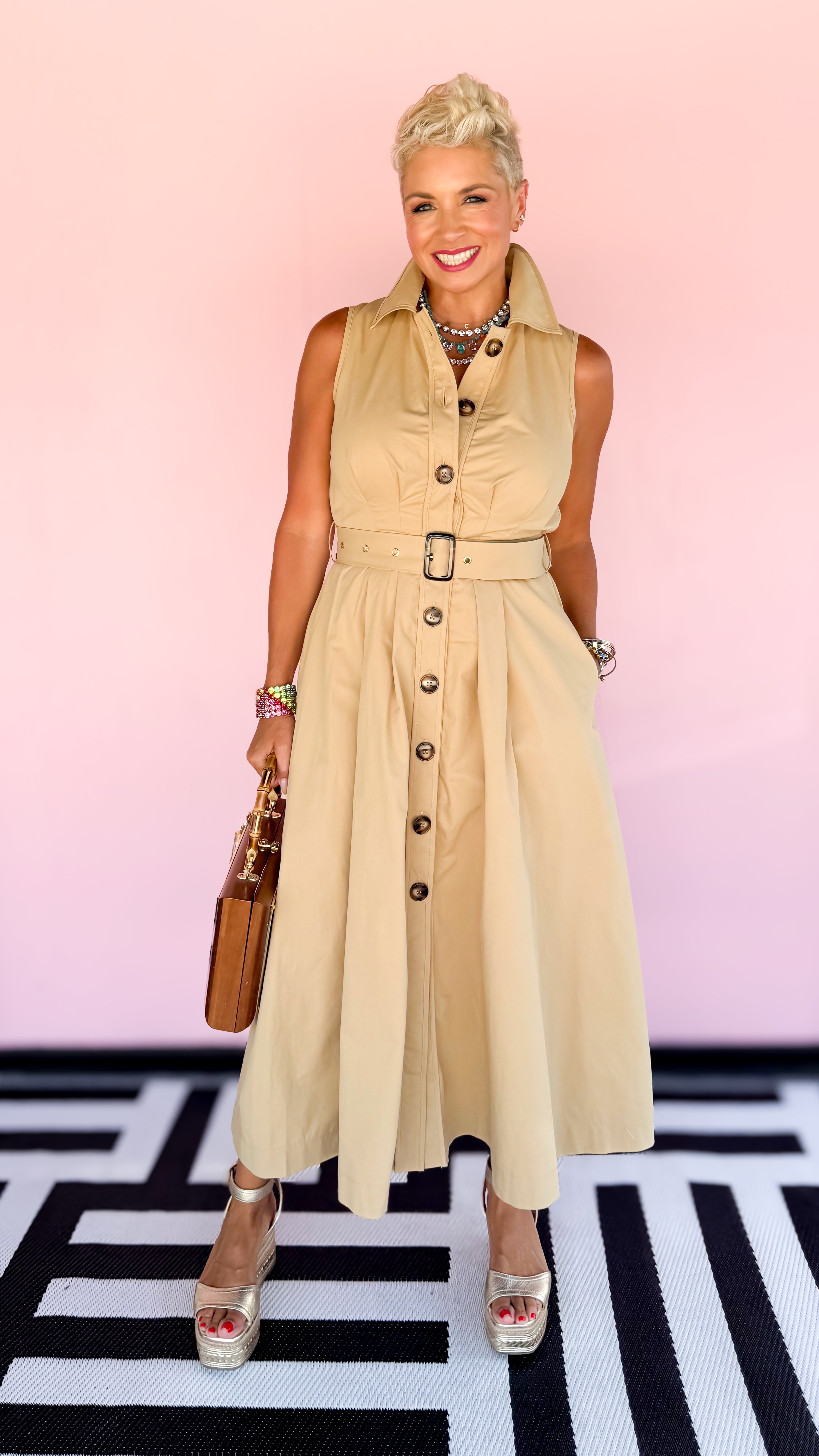 Sherry Sleeveless Shirt Dress/Khaki