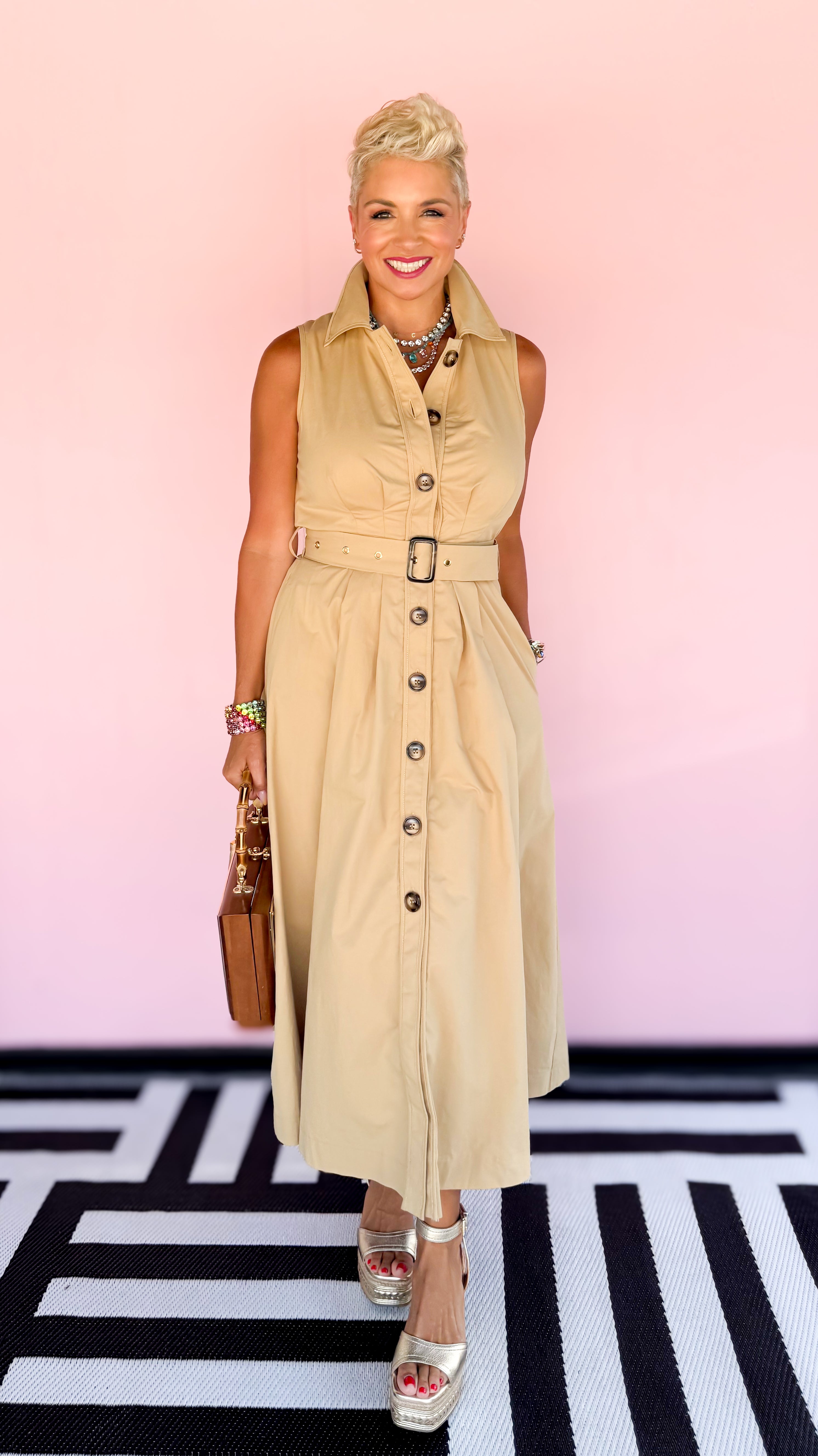Sherry Sleeveless Shirt Dress/Khaki