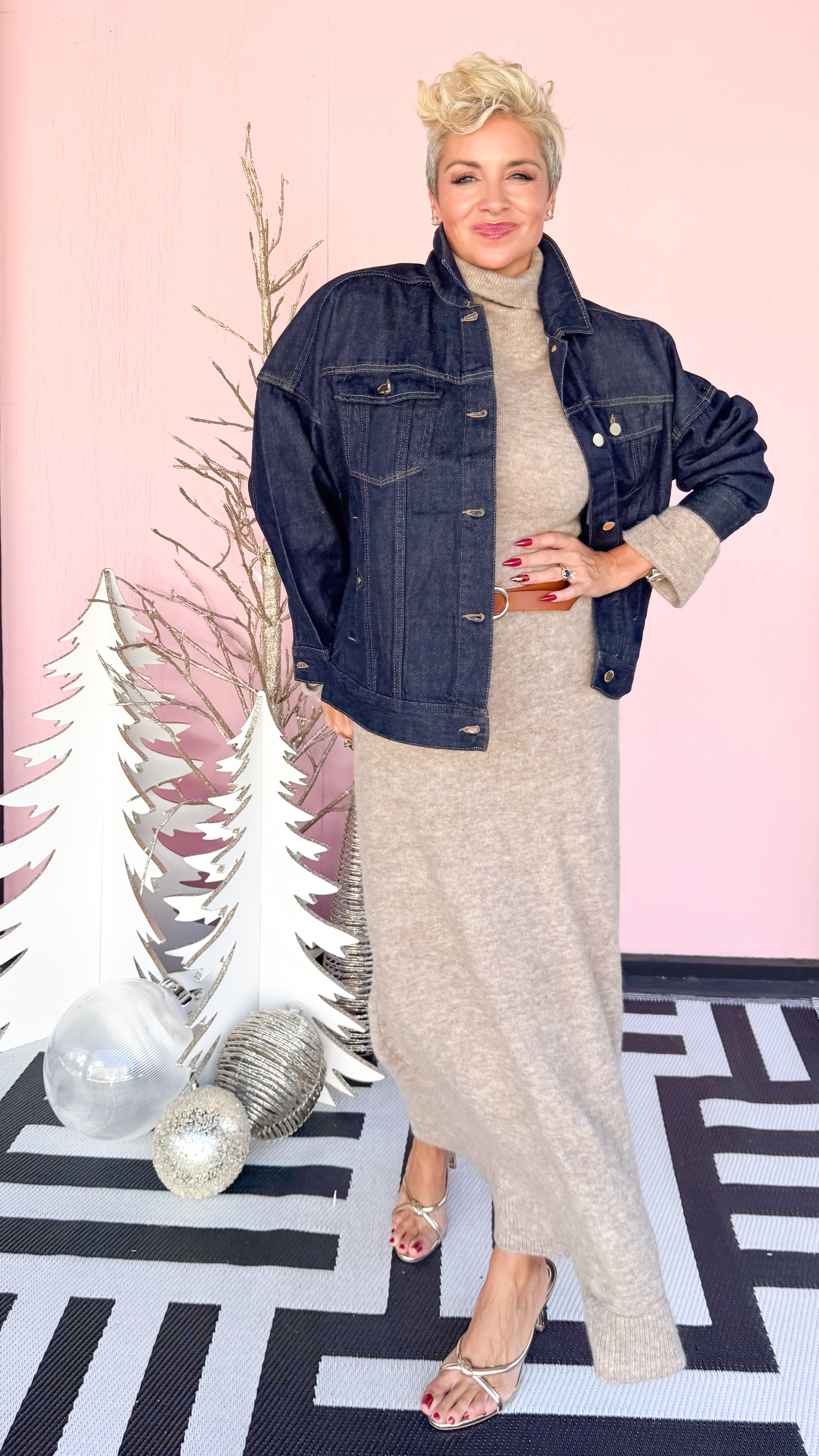 Maxi Turtleneck Sweater Dress/Beige